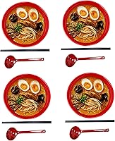 Vista 7 de TJ Global Juego de cuencos de sopa de fideos japoneses de melamina roja y negra de 48 onzas de plástico duro para fideos asiáticos Udon Soba Pho, 8