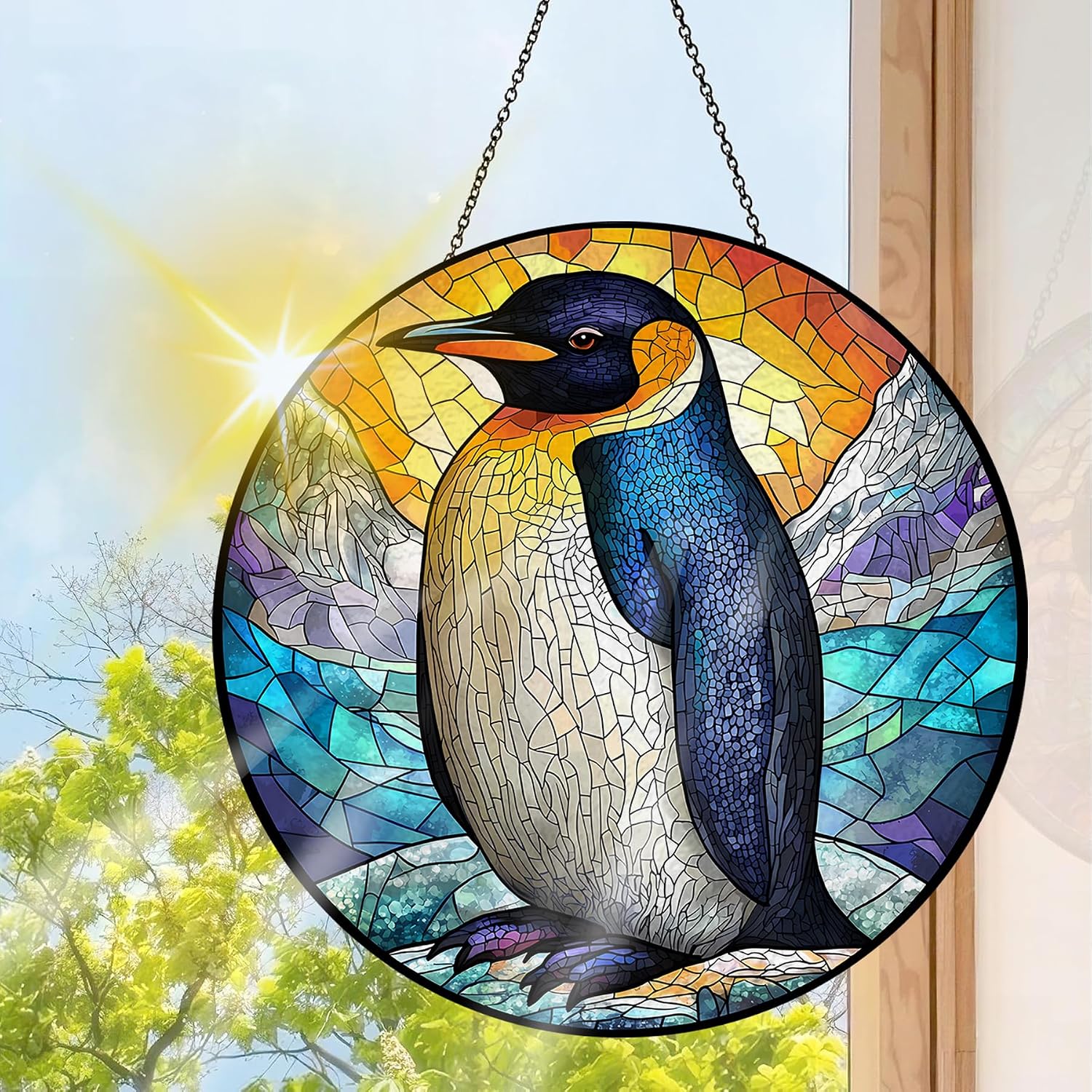 Penguin Suncatcher Indoor Stained Glass Window Hanging - Outdoor Window Hanging Decoration - Sun Catcher Home Decor Mother's Day Birthday Gifts for Women, Men Mom 7.8 in image 5