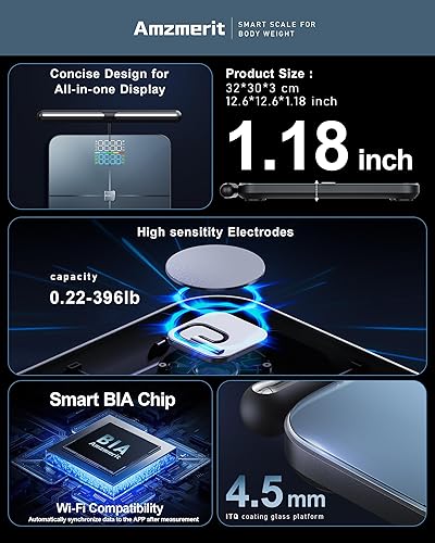 Miniatura 5 de Báscula inteligente para peso corporal, plataforma digital de 8 electrodos más grande para peso y grasa IMC 28, medición de composición corporal,