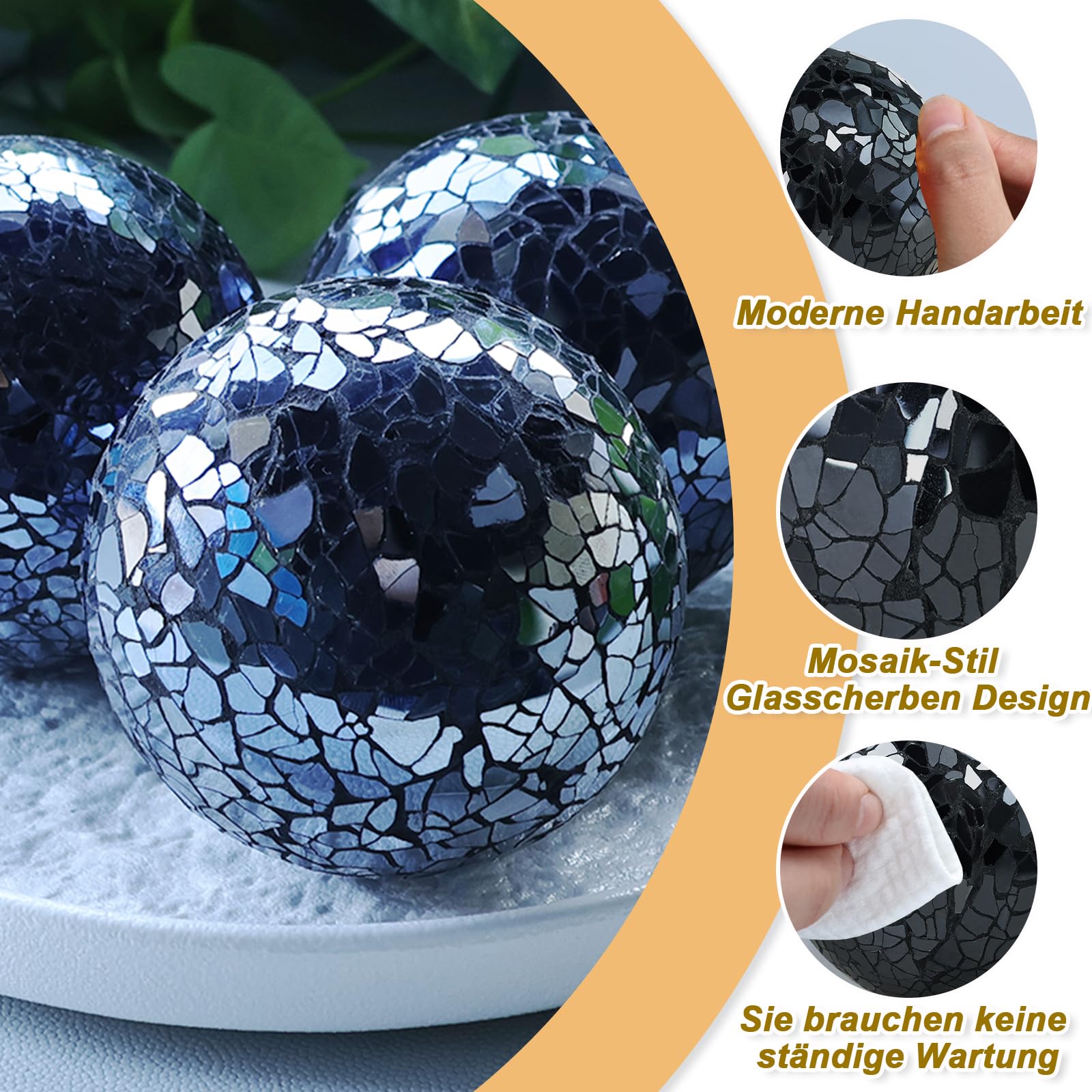 8,5cm Dekorative Glaskugeln für Schüssels Schwarz Mosaikkugeln Glas Knistern Solide Kugel Runde Sphäre Kaffeetisch Tafelaufsätze Vasen Füller Heim Weihnachten 3 Stück
