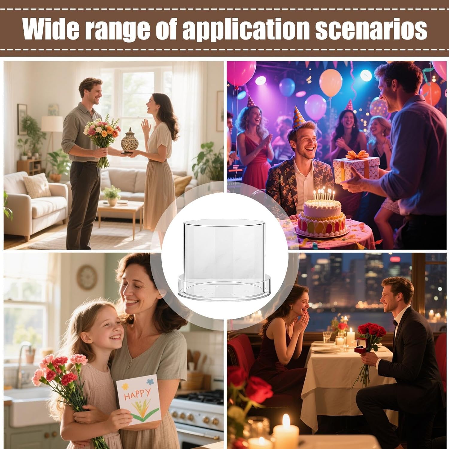 Clear Plant Pots - 8x8x6.7in Acrylic Containers, Reusable Potting Cups, Seedling Starter Tray, Transparent Flower Garden Planter, Indoor Plant Growing Accessory | Home Balcony Nursery Uses