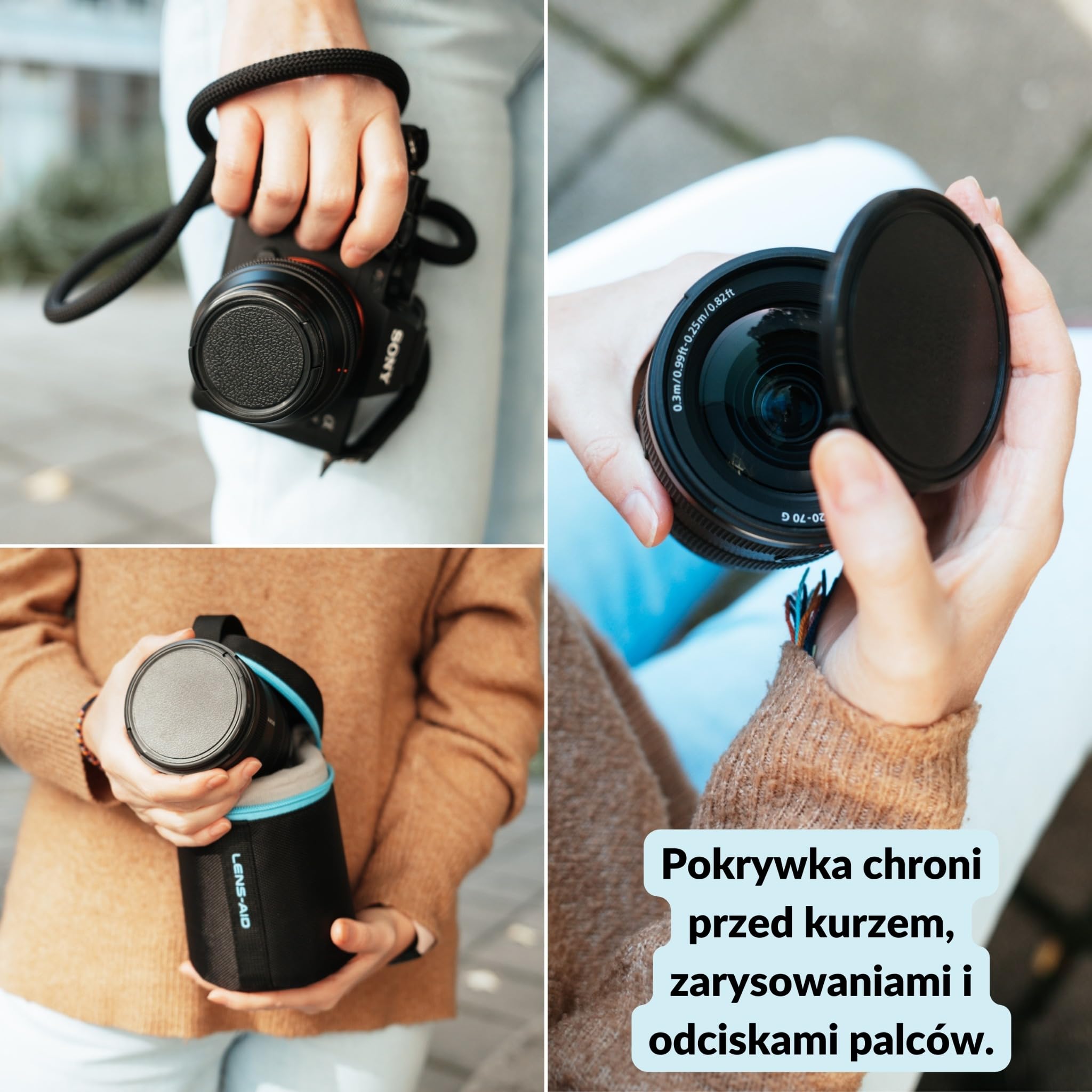 LENS-AID dekielek obiektywu retro 67 mm Lens Cap uniwersalny | Ochrona obiektywu przed kurzem, rysami i zachlapaniem w plenerze lub podr贸偶y, boczny zacisk