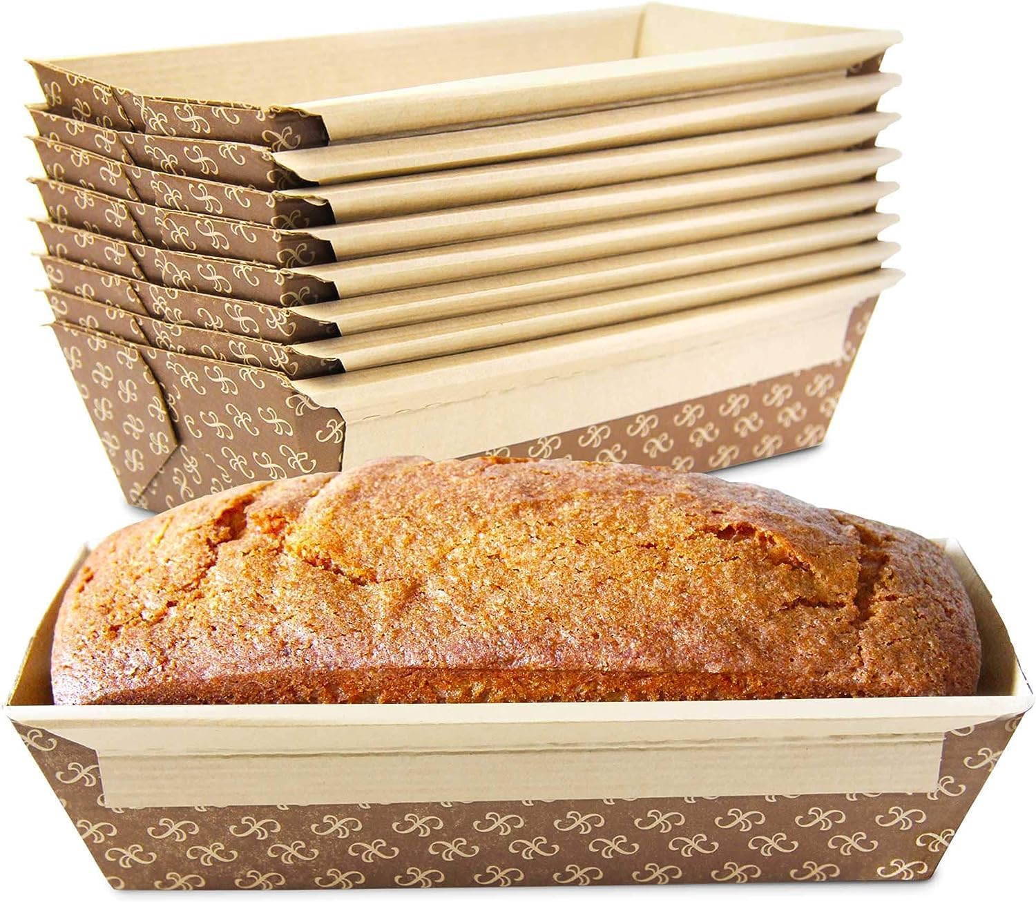 Big Box 10 Piece Kraft Paper Loaf Pans for Baking - Disposable Rectangle Mold for Cake, Bread Display - 67 X 2.6 X 2 Inch, Brown