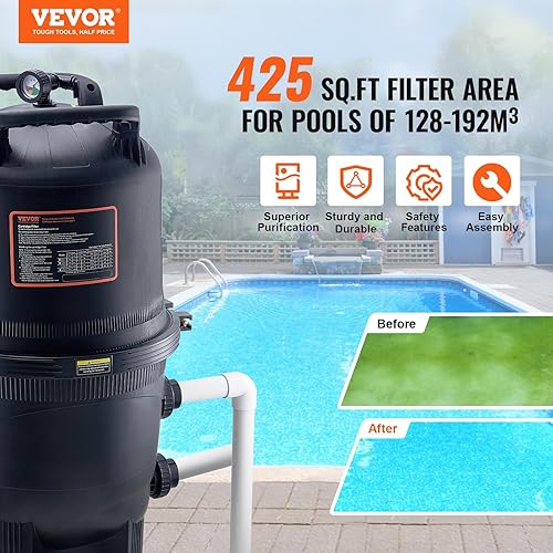 Miniatura 2 de VEVOR Depósito de filtro de piscina Pro 2025 y elemento para piscinas sobre el suelo y enterradas, sistema limpiador grande de 420-425 pies