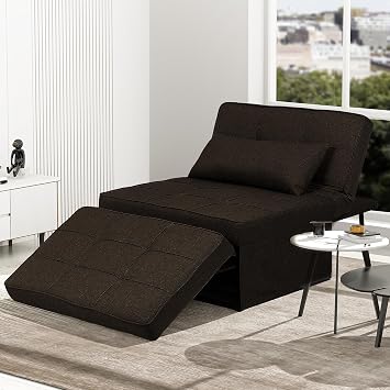 Ainfox 4-in-1 Multi-Functional Convertible Chair Bed, Folding Sofa Bed Ottoman Futon Couch with Adjustable Backrest Recliner Lounger for Living Room, Small Spaces and OfficeDark Brown