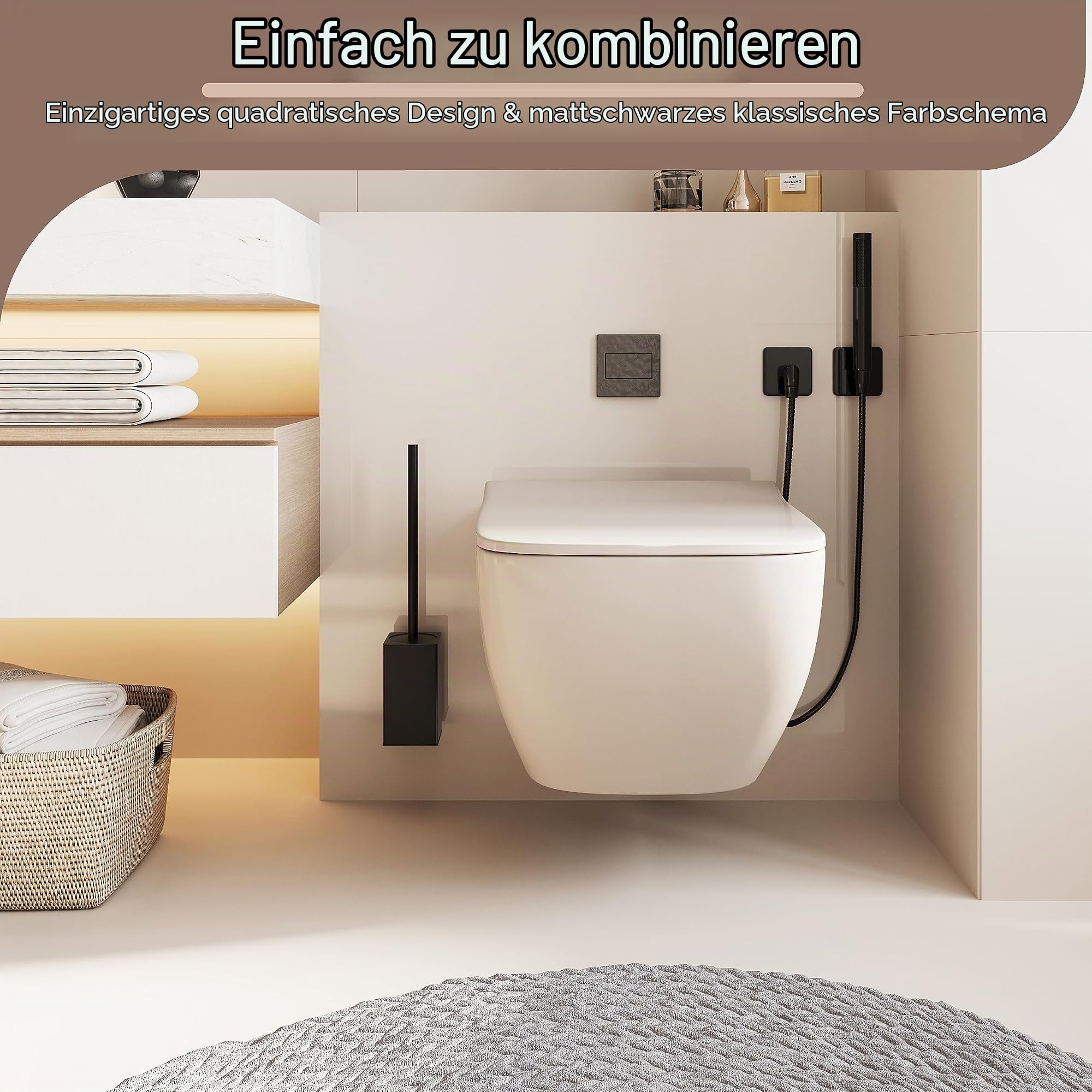 bgl WC-Bürstenhalter zur Wandmontage, 2 Stück Verpackt, Matt Schwarz Toilettenbürste, Metall