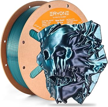 ERYONE Silk Filament PLA+ 1.75mm Shiny 3D Printer Filament, Multicolor PLA 2 in 1, 1kg 2.2LBS/Spool, HS Silk Dual Color Emerald Green & Black