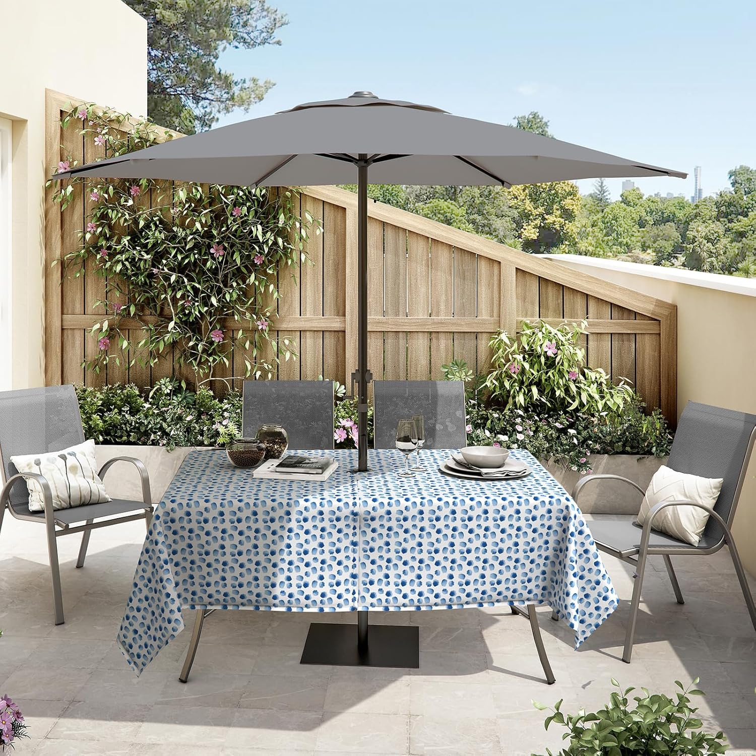 Outdoor Tablecloth 60x84 inch, Rectangle Table Cloth with Umbrella Hole and Zipper, Patio Table Covers for Spring, Summer, Party, Backyard, Picnic, BBQs, Brush Blue