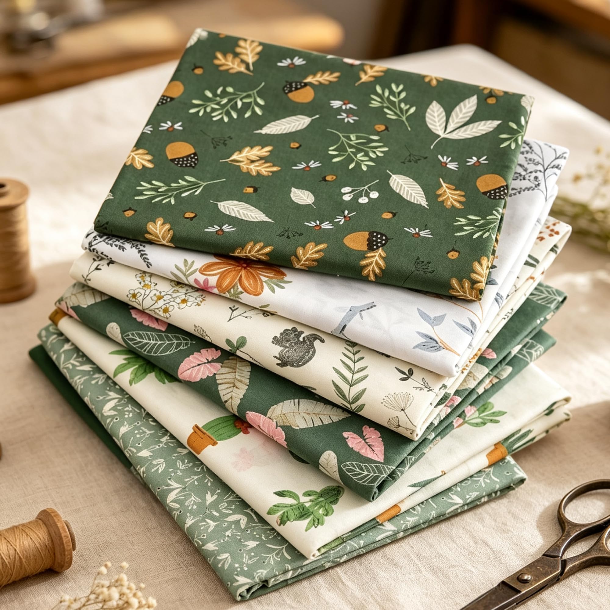 7 Pcs Cotton Quilting Fabric, 9.8 * 9.8In Printed Cotton Patchwork Fabric