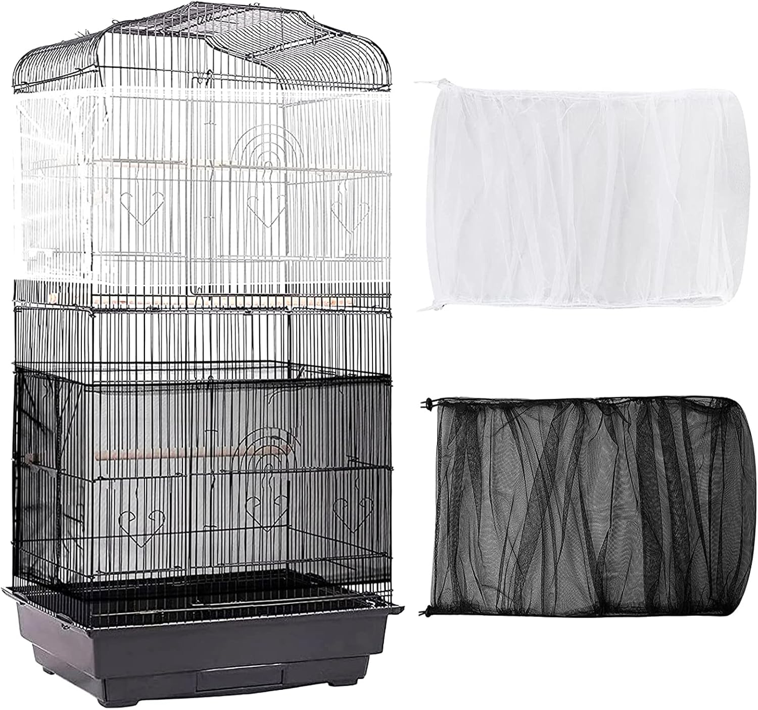 ZOCONE 2 PCS Adjustable Bird Cage Net Cover, Bird Seed Guards & Catchers, Stretchy Adjustable Drawstring Bird Cage Mesh Net Cover, Round…
