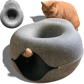 felt cat cave for one or more kitties, hideout track plays hide & seek, cozy enclosed sleeping/ napping/ resting bed, minimal contemporary design, with storage on unit,large&spacious up to 9 kgs pets.