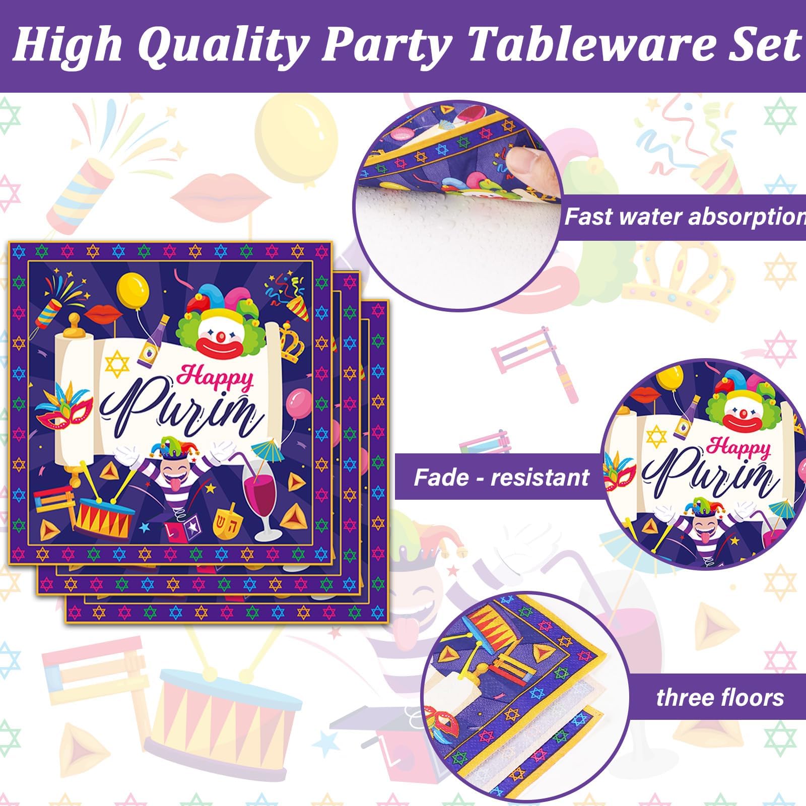 Snapklik.com : Gisgfim 96 Pcs Happy Purim Plates And Napkins Party ...