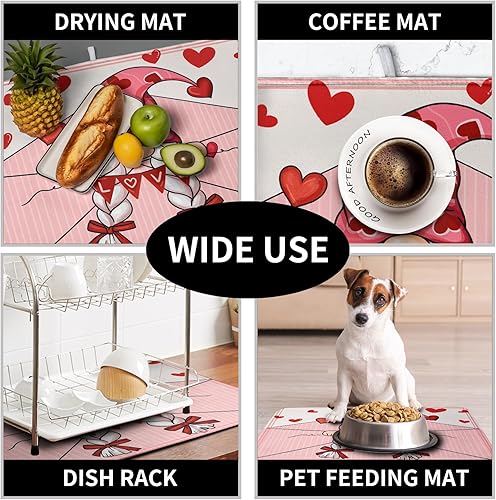 Vista 461 de Tapete de secado de platos con hojas de palma tropicales para encimera de cocina, 18 x 24 pulgadas, tapete de secado de cocina Monstera verde