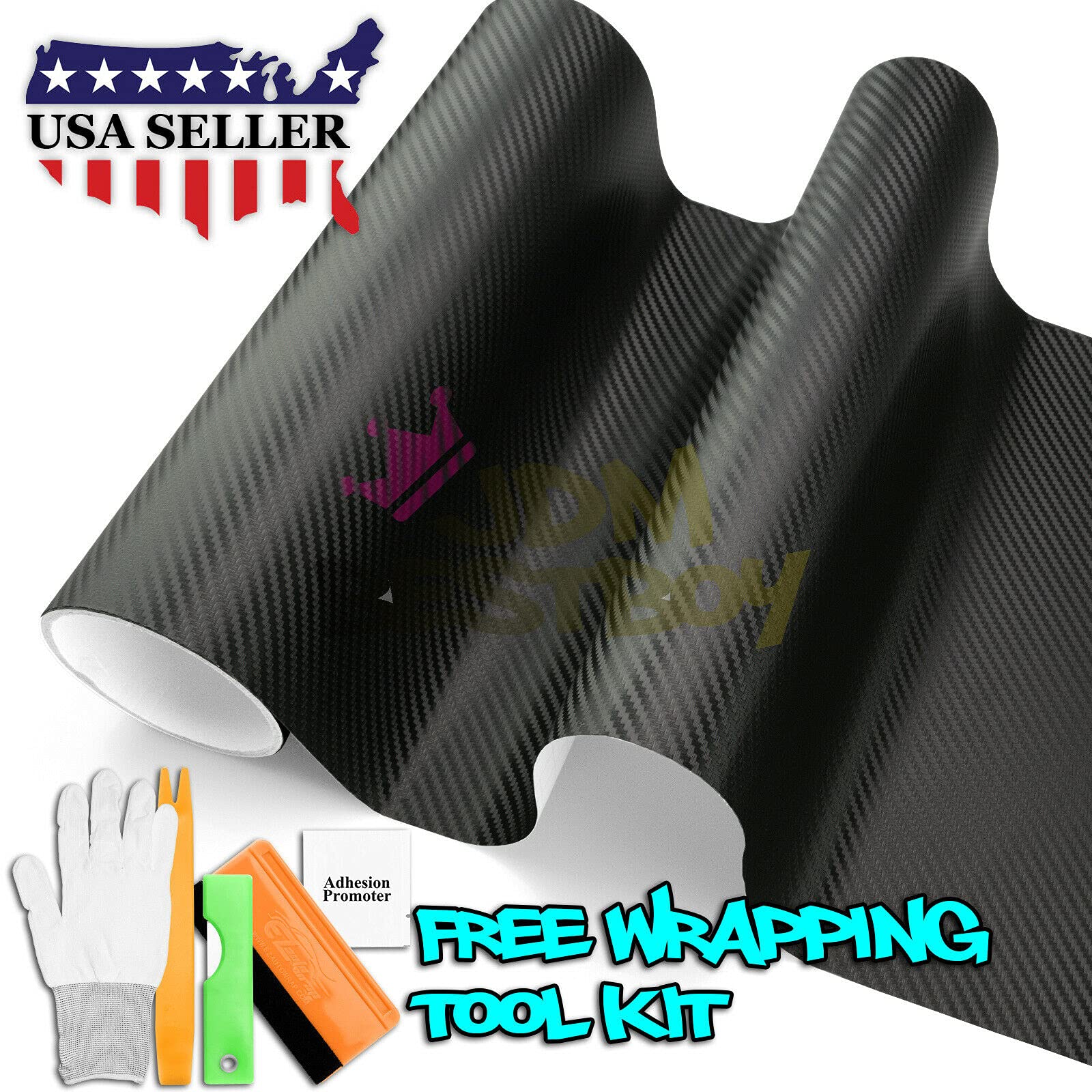 Free Tool Kit Black 3D Carbon Fiber Textured Matte Car Vinyl Wrap Sticker Decal Film Sheet - 48