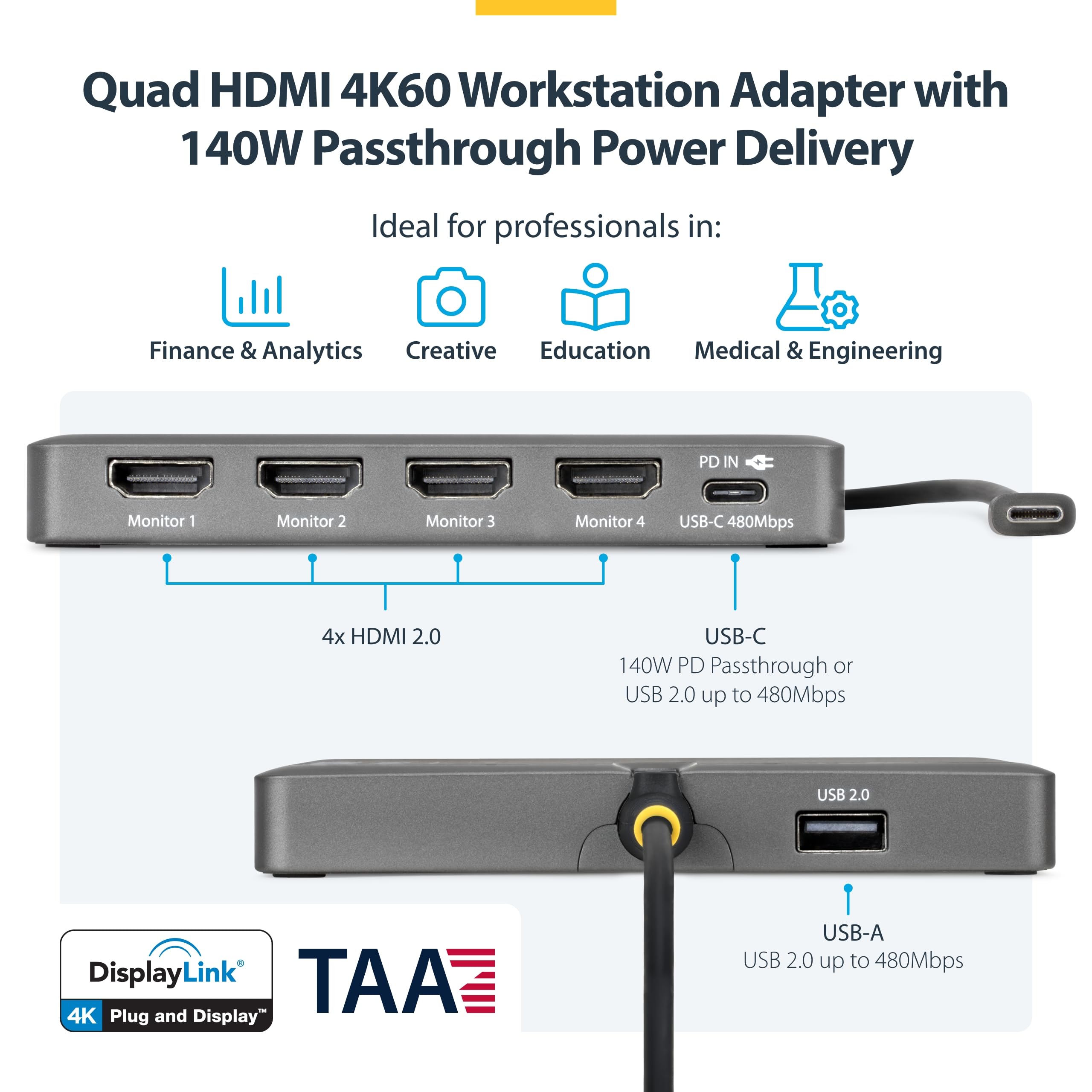 Amazon.com: StarTech USB-C to Quad HDMI 4K60 Workstation Dock