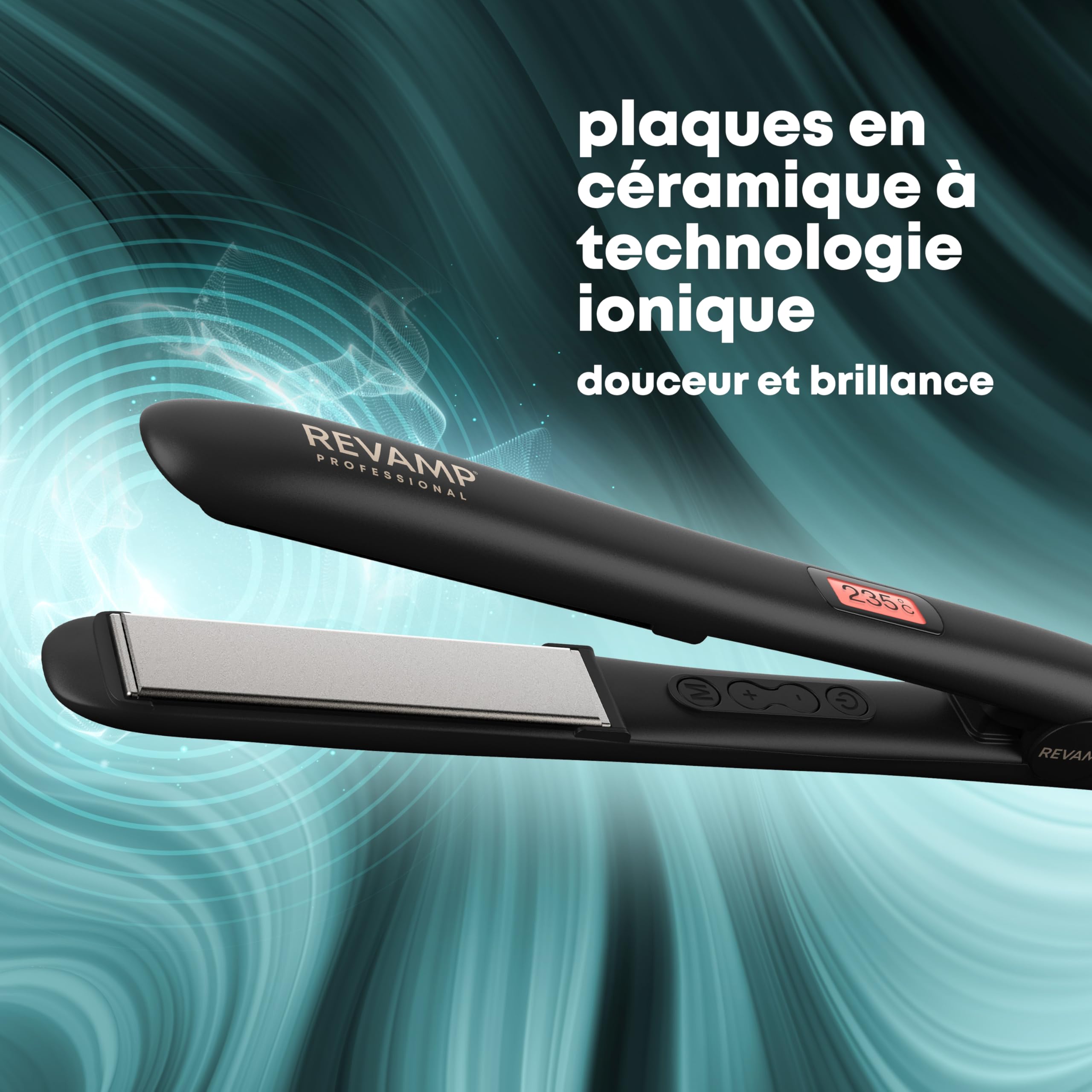 REVAMP Progloss Lisseur Céramique Digital - Lisseur et Boucleur Professionnel Léger et Fin, Plaques Ionique, Température Réglable 80-235 °C, Tension Universelle