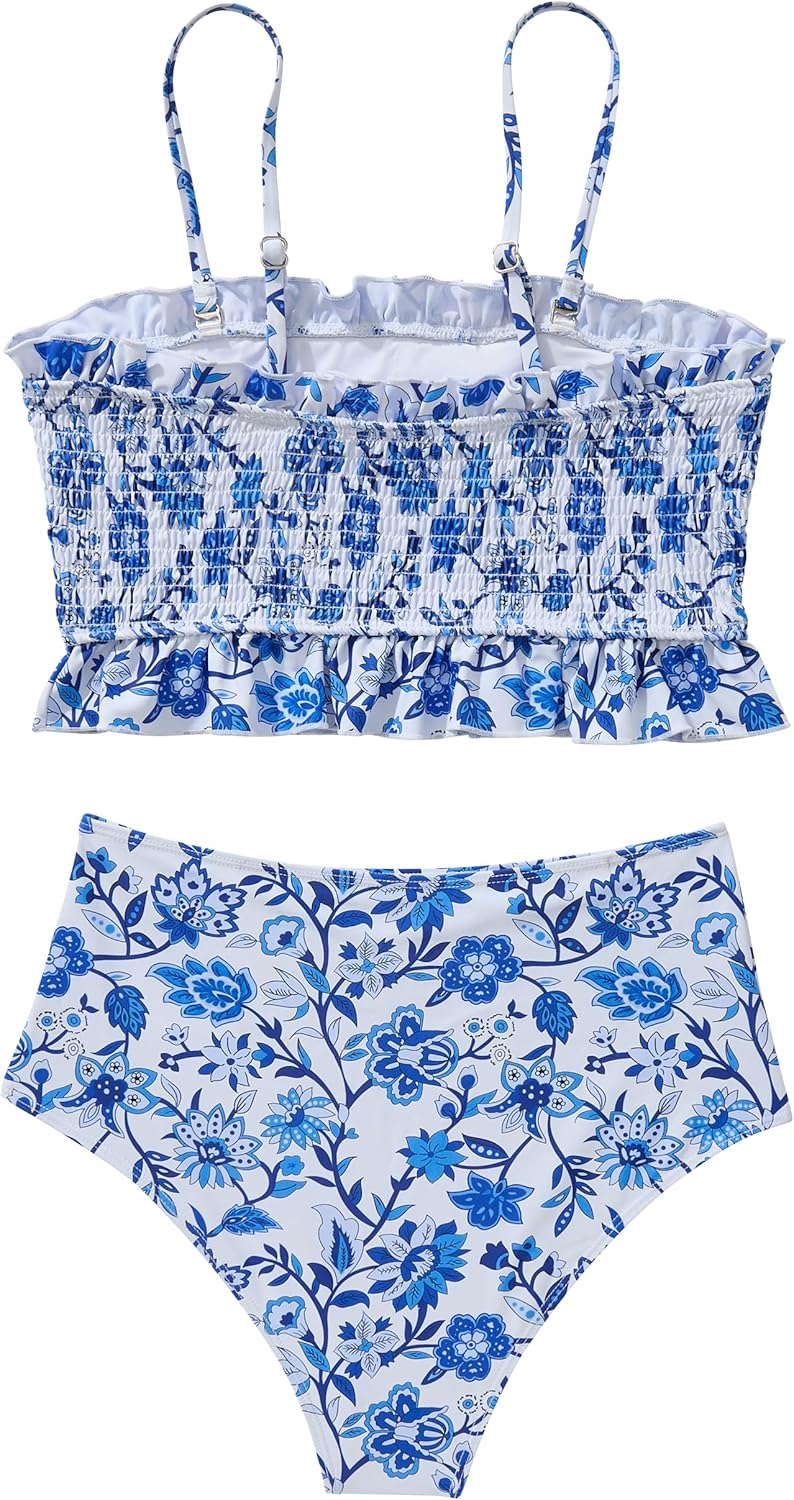 RXRXCOCO Womens Shirred Bandeau Bikini Cute Two Piece Swimsuit Off Shoulder High Waist Bathing Suit - Image 4