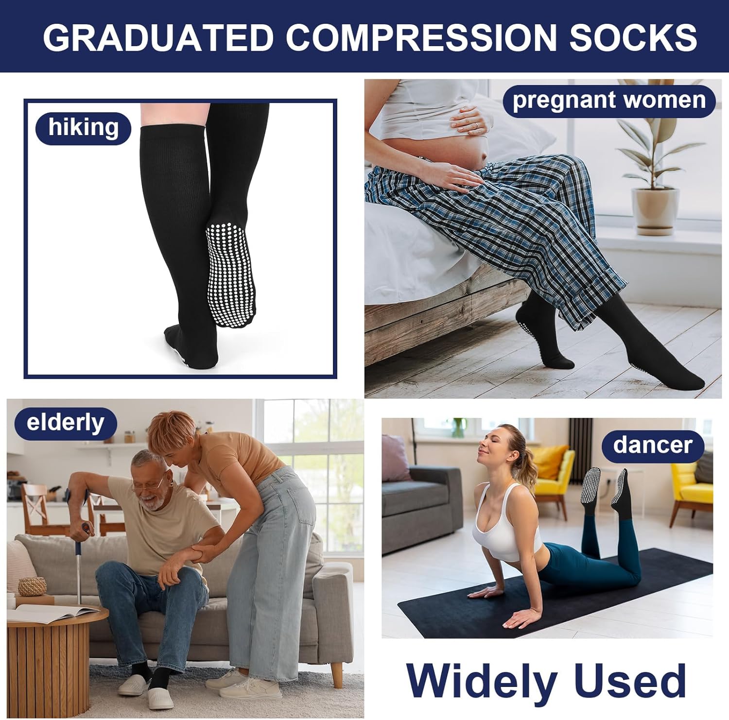 3 Pair Non Slip Compression Socks for Women Men 20-30mmhg Graduated Compression Socks with Grips for Nurse Pregnancy - Image 5