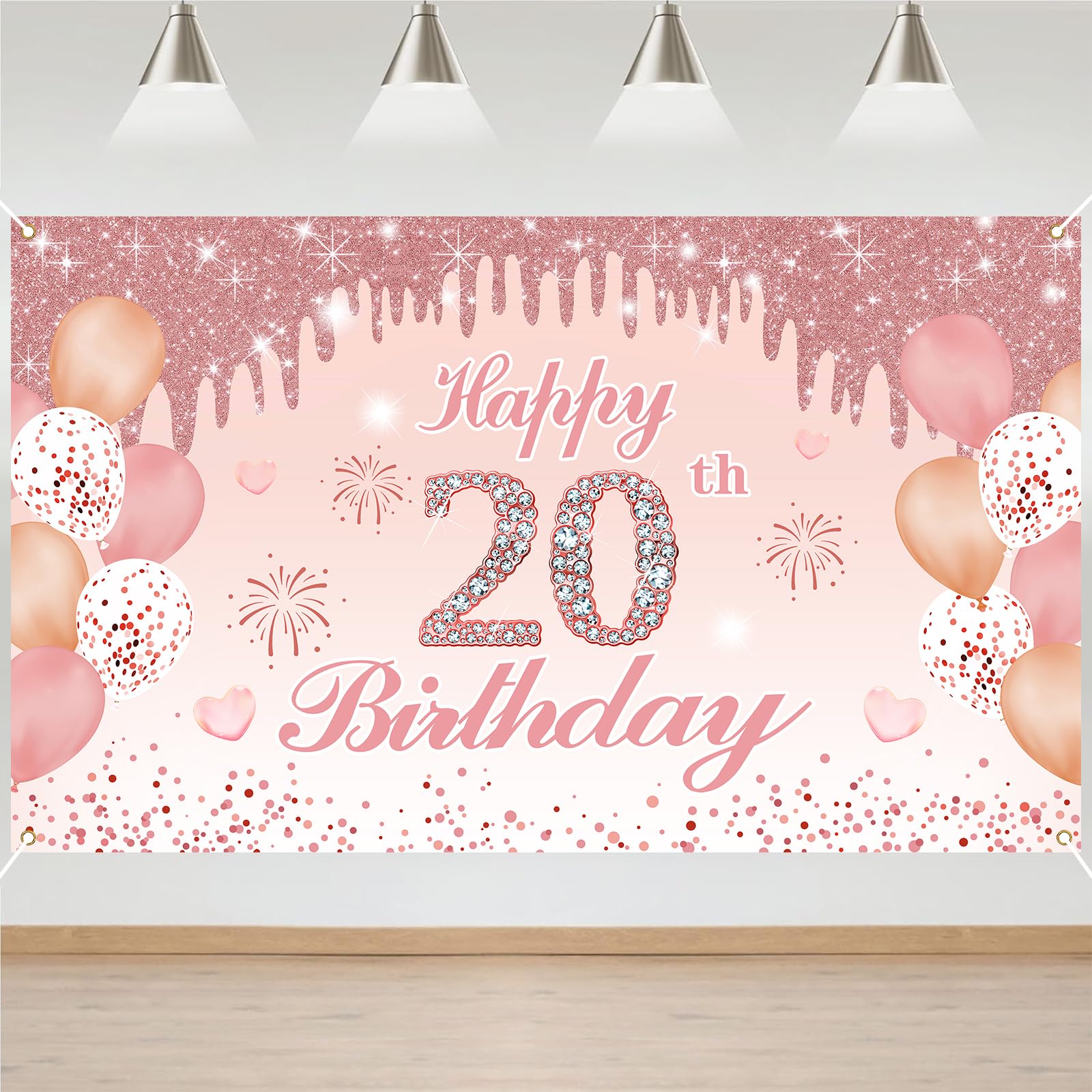 20th Birthday Decorations Door Banner Pink Happy Birthday Banner for Party Backdrop for Women Home Outdoor Cover Party Decoration Supplies Poster — image 1