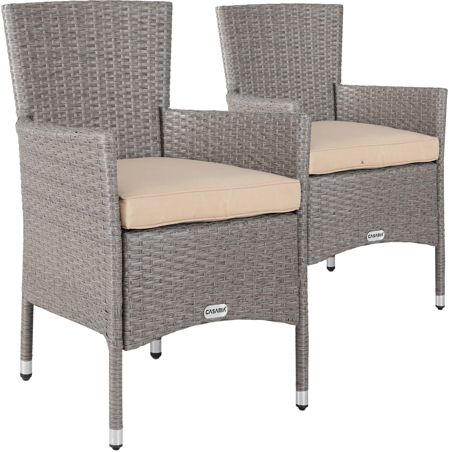 CASARIA® Set of 2 Polyrattan Garden Chairs | Stackable | Weatherproof | High Back Armchairs with 7cm Padded Seat Cushions | 160kg Load Capacity | Outdoor Garden Patio Balcony Furniture | Cream — image 1