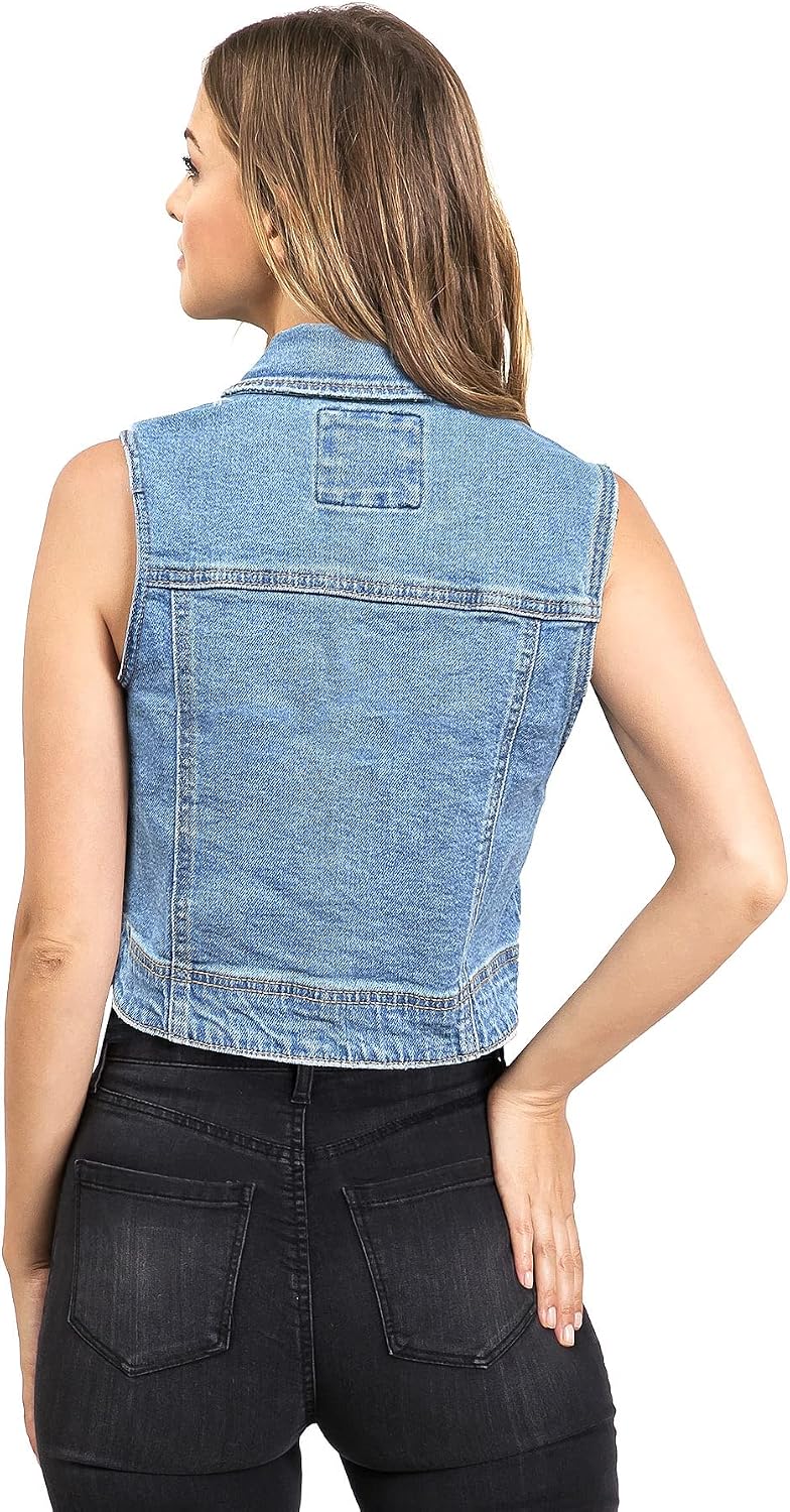 Wax Jeans Women's Classic Cropped Denim Vest (Small, Medium Denim)