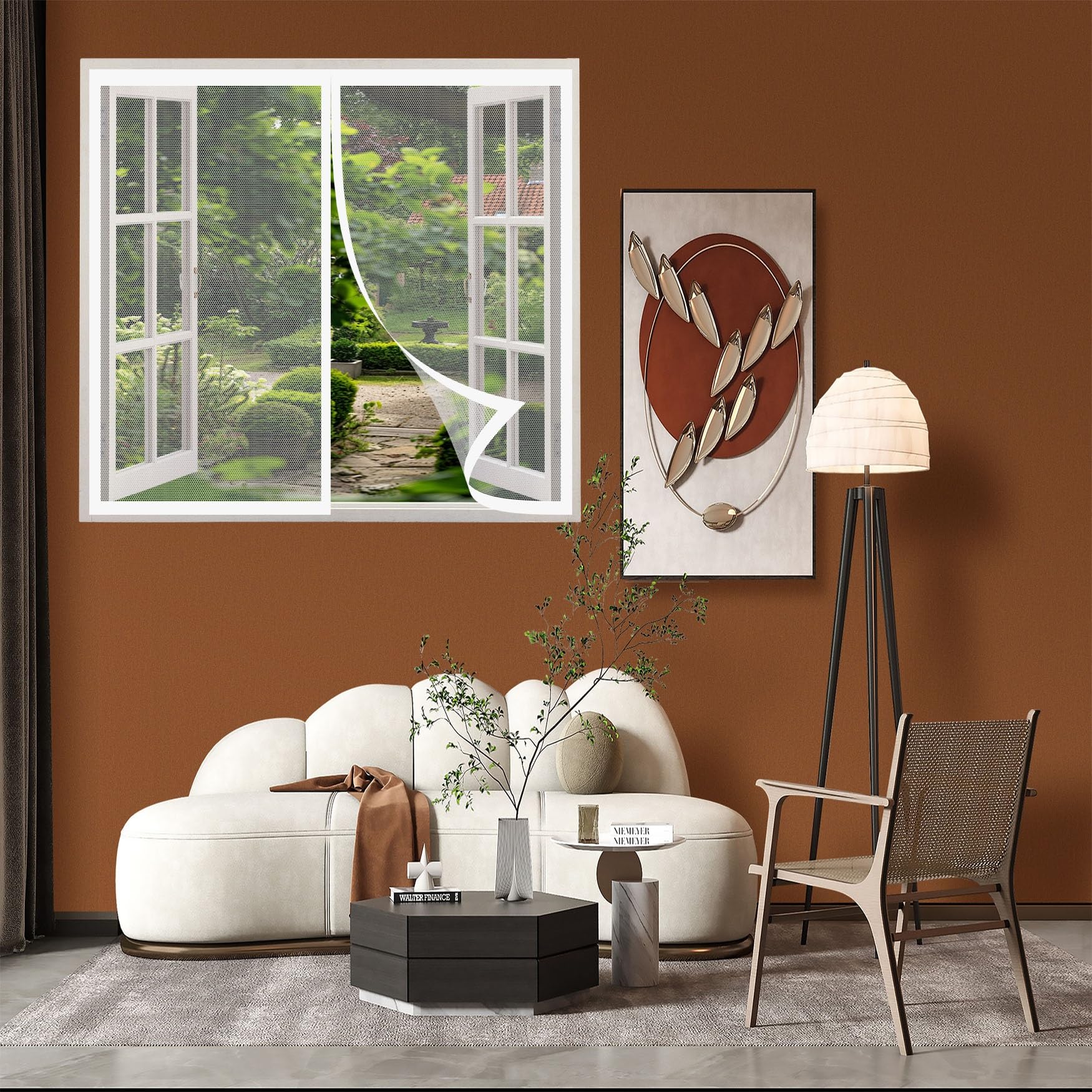 Moustiquaire de fenêtre 75x112 cm blanche sans perçage pour cadre de porte