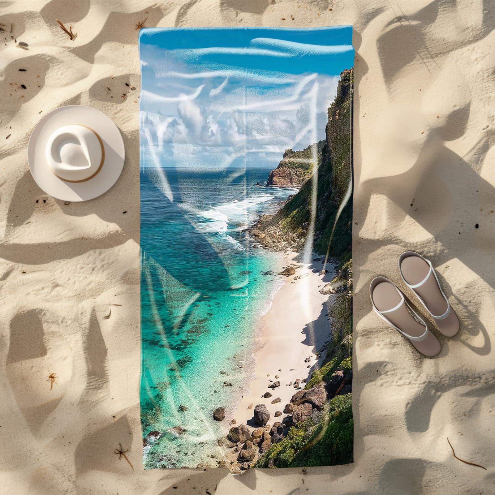 Tapis de Plage XXL Anti Sable Ocean Stone Vert Serviette Piscine Adulte,Natte De Plage Pliable, Voyage Accessoires De Plage Camping,Serviette de Bain Personnalisée