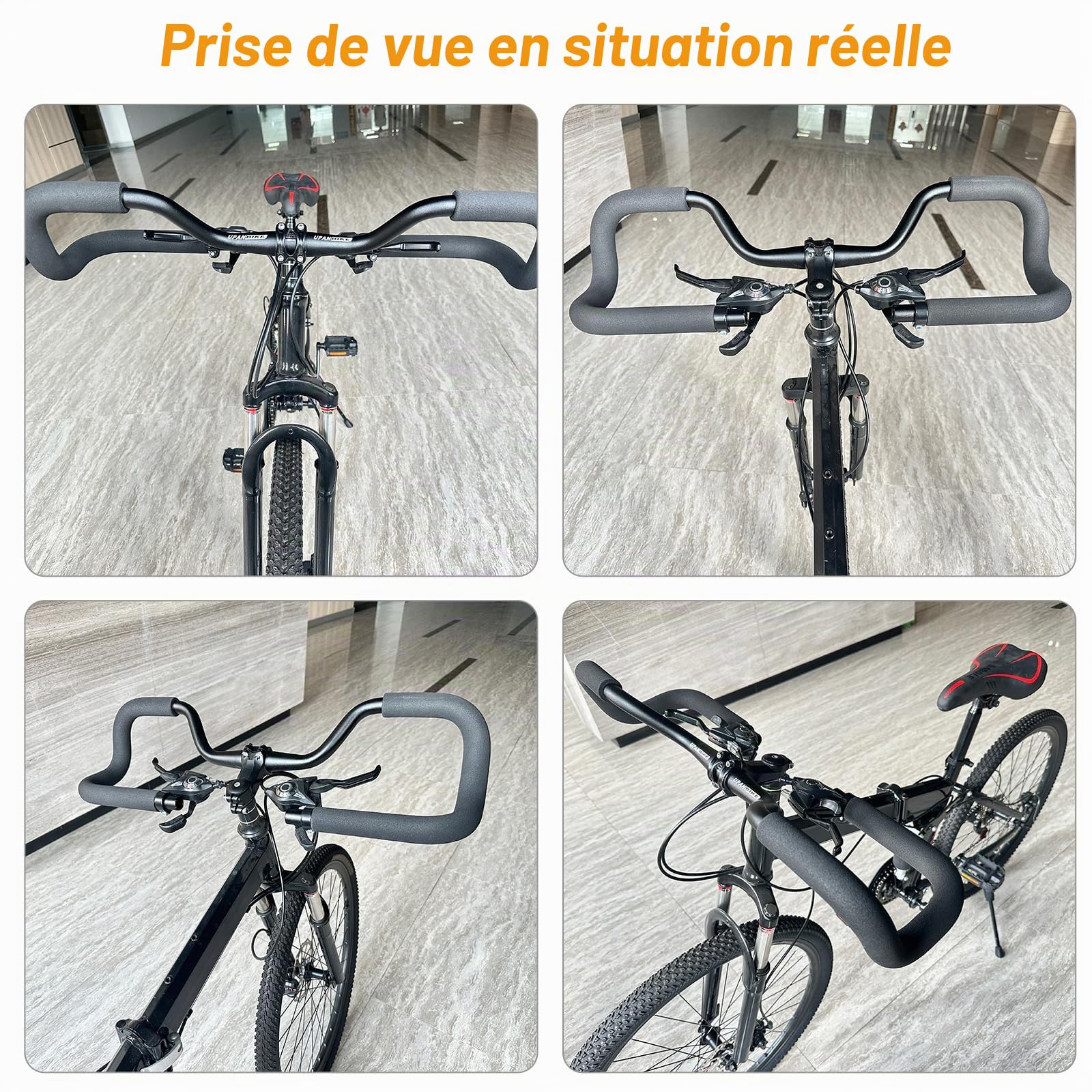 UPANBIKE Vélo Papillon Guidon En Alliage D'aluminium Large 3D Barre De Repos Barre De Levage Pour Trekking Vélo De Route Vélo De Route avec Éponge Couverture (31.8mm * 620mm)