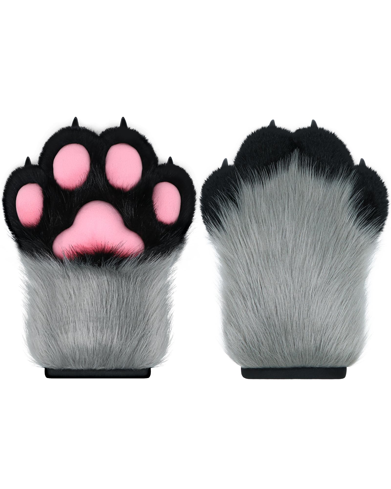 ZFKJERS Cosplay Animal Extended Fluffy Plastic Claws for Cat Fursuit Paws Gloves Adults Costume Accessories Set (Grey)