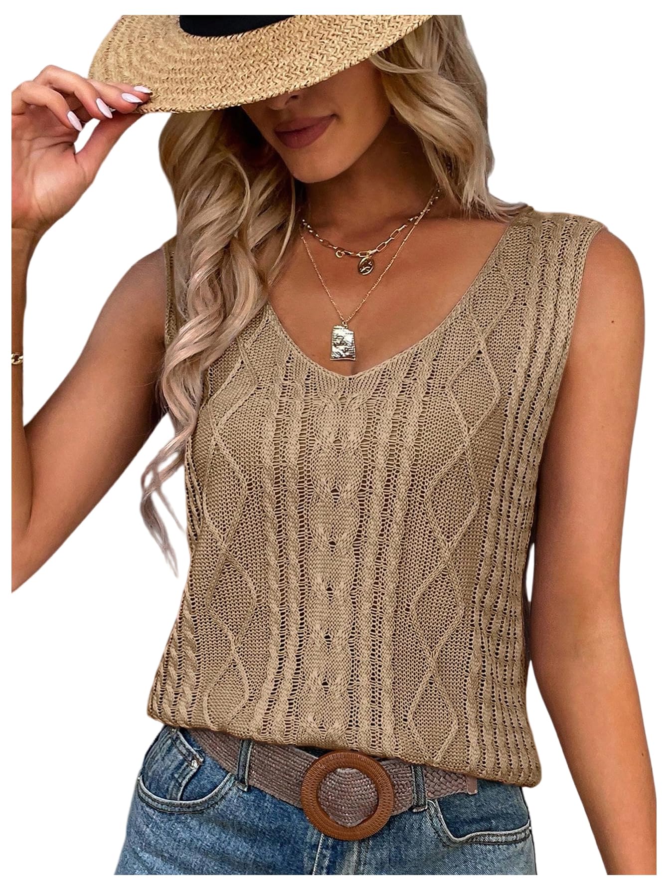 SOLY HUX Womens V Neck Sweater Vest Sleeveless Summer Casual Shirts Knit Tank Top