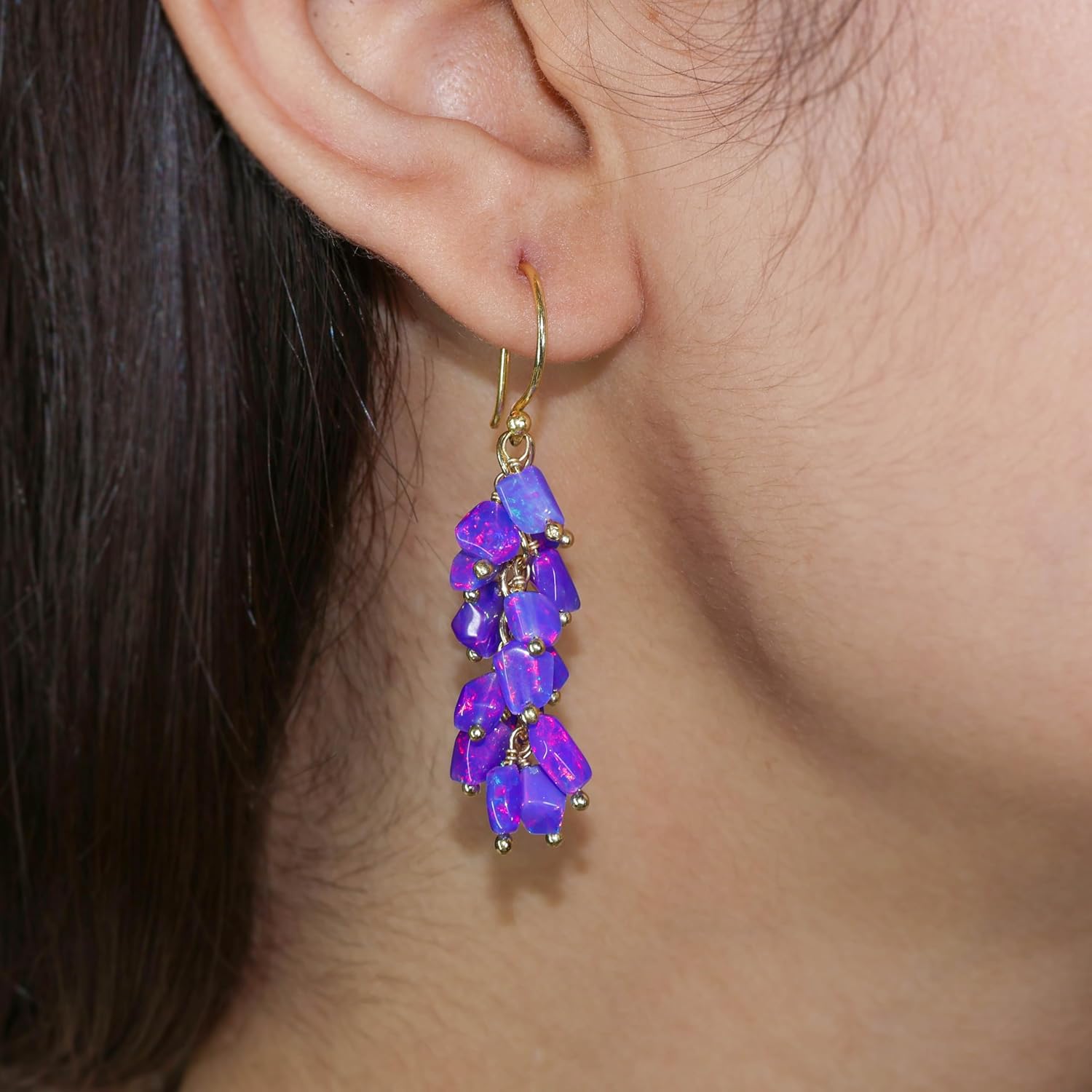 GOODSTONE JEWELS Cluster Dangle Drop Earrings for Women | Multicolor Opal Birthstone Jewelry | 18K Gold Plated & 925 Sterling Silver | October Birthstone Jewelry | Wedding|Anniversary|Engagement Gift