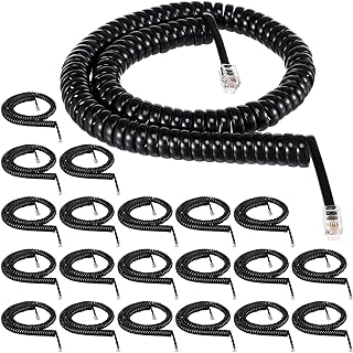 Kanayu 20 Pack Phone Cord Landline Telephone Handset Cord 12 Ft Uncoiled 2 Ft Coiled Landline Phone Handset Cable Telephone Accessory (Black)