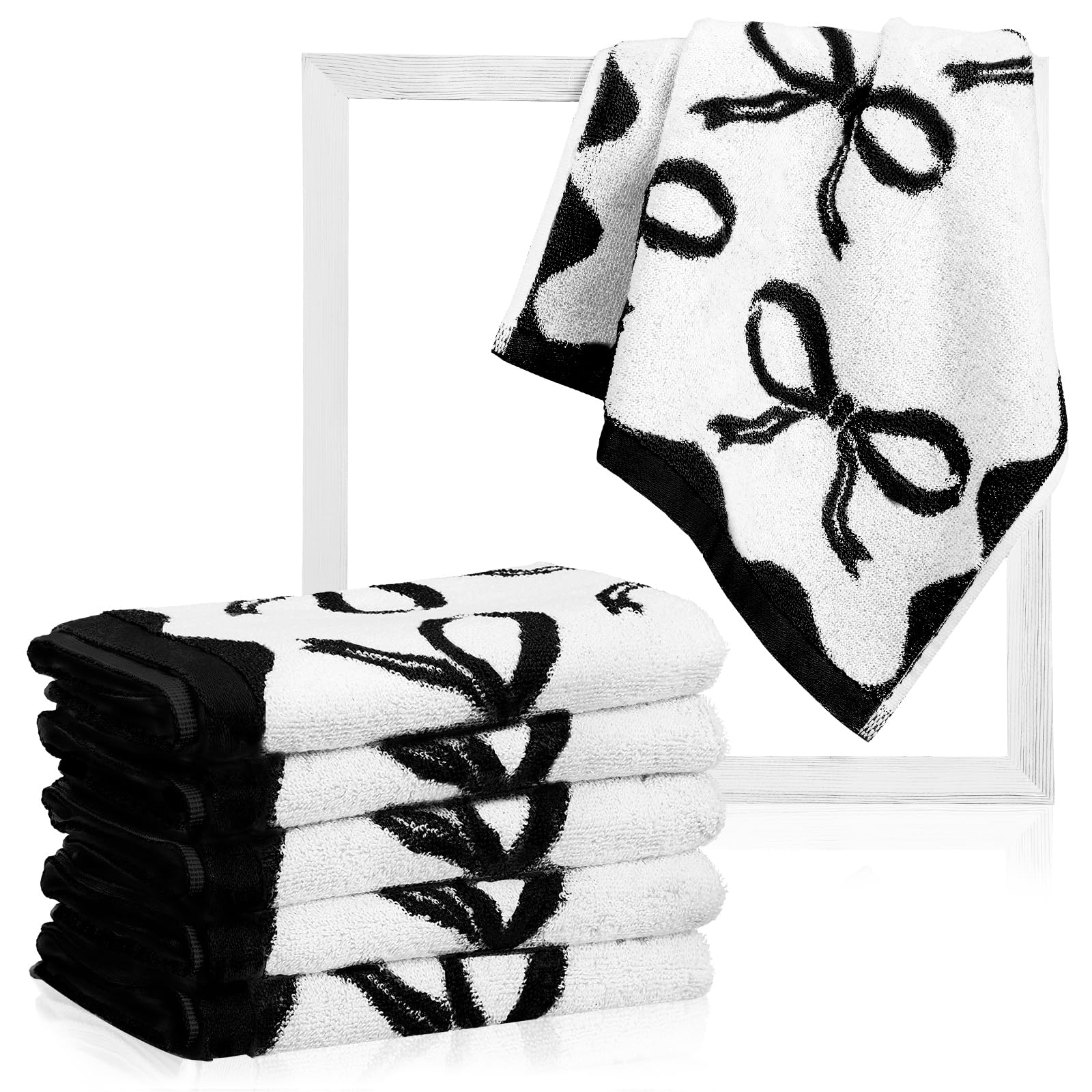 Coume 6 Pcs Bow Washcloths 100% Cotton Wash Cloths 13" x 13" Coquette Small Face Towels Absorbent Soft Preppy Wash Cloths & Hand Bath Towels for