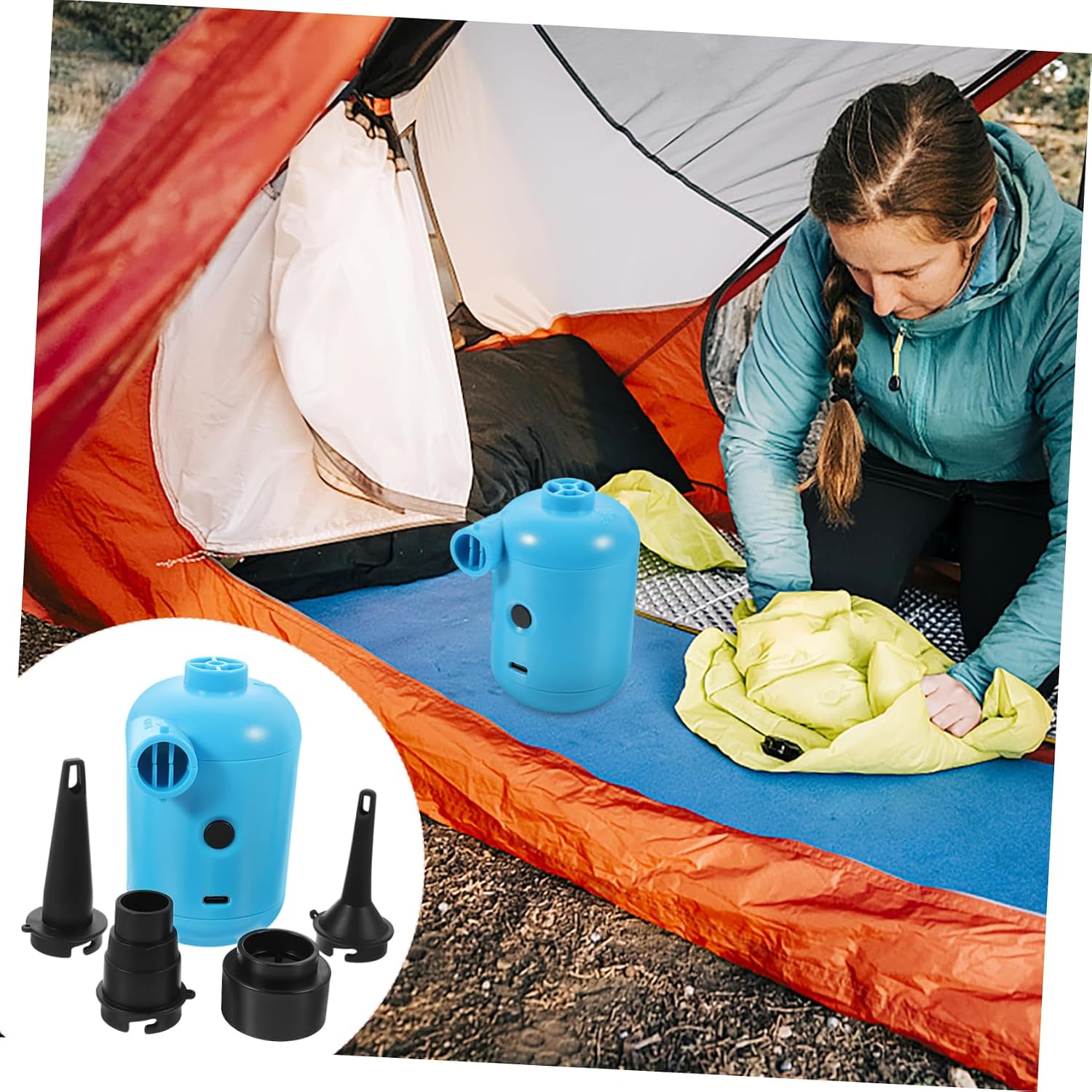 Xmas Electric Air Pump for Air Mattress and Inflatables, Blue PVC Inflator