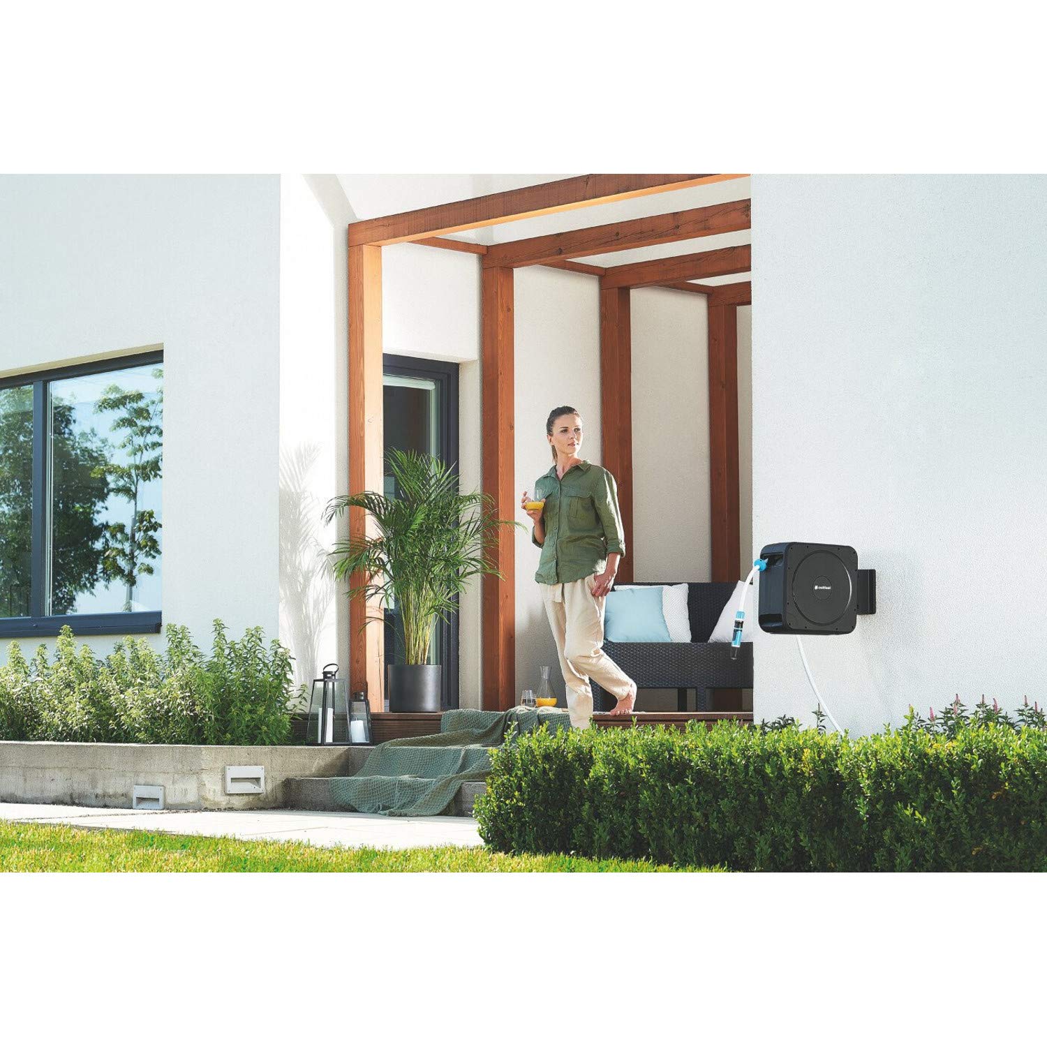 CELLFAST Schautrommel Set Automatisch Schlauchaufroller Mit Wandhalterung Wandschlauchhalter Anschlussschlauch Reinigungsspritze Schnellkupplung Schlauchanschluss