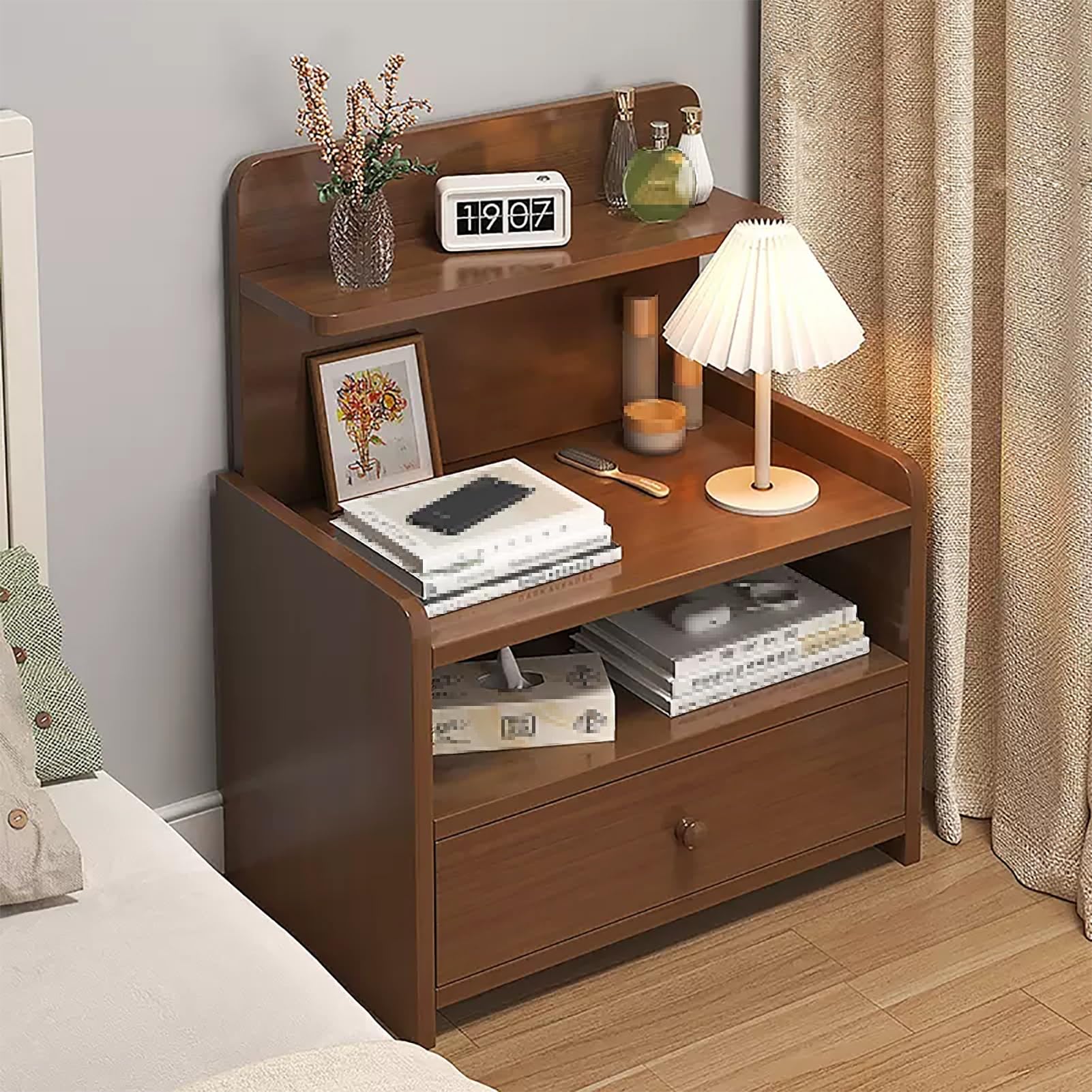 SXZenSpace Brown Nightstand with Drawer - Versatile Bedside Table & Side Cabinet for Bedroom Living Room Storage, 33x26x60cm, Stylish Bed End Desk