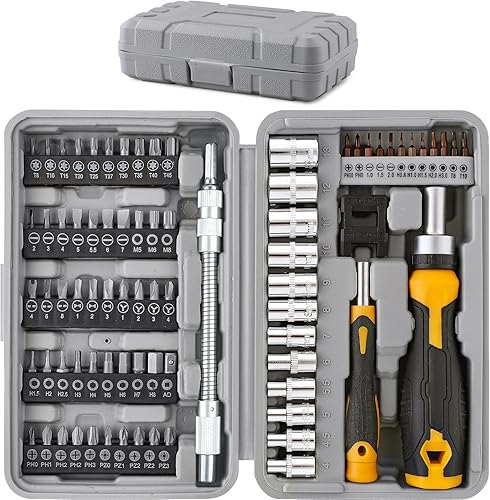 Miniatura 7 de Hi-Spec Juego de destornilladores de puntas múltiples y mango de trinquete, 101 piezas. Destornillador hexagonal completo de 1/4 pulgadas con puntas