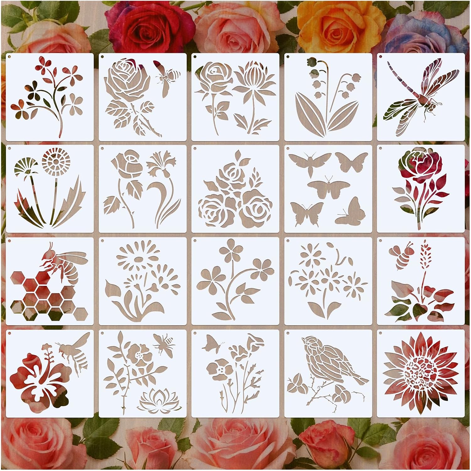 20 Pack Flower Stencils for Painting, 5x5 Inch Reusable Botanical Garden