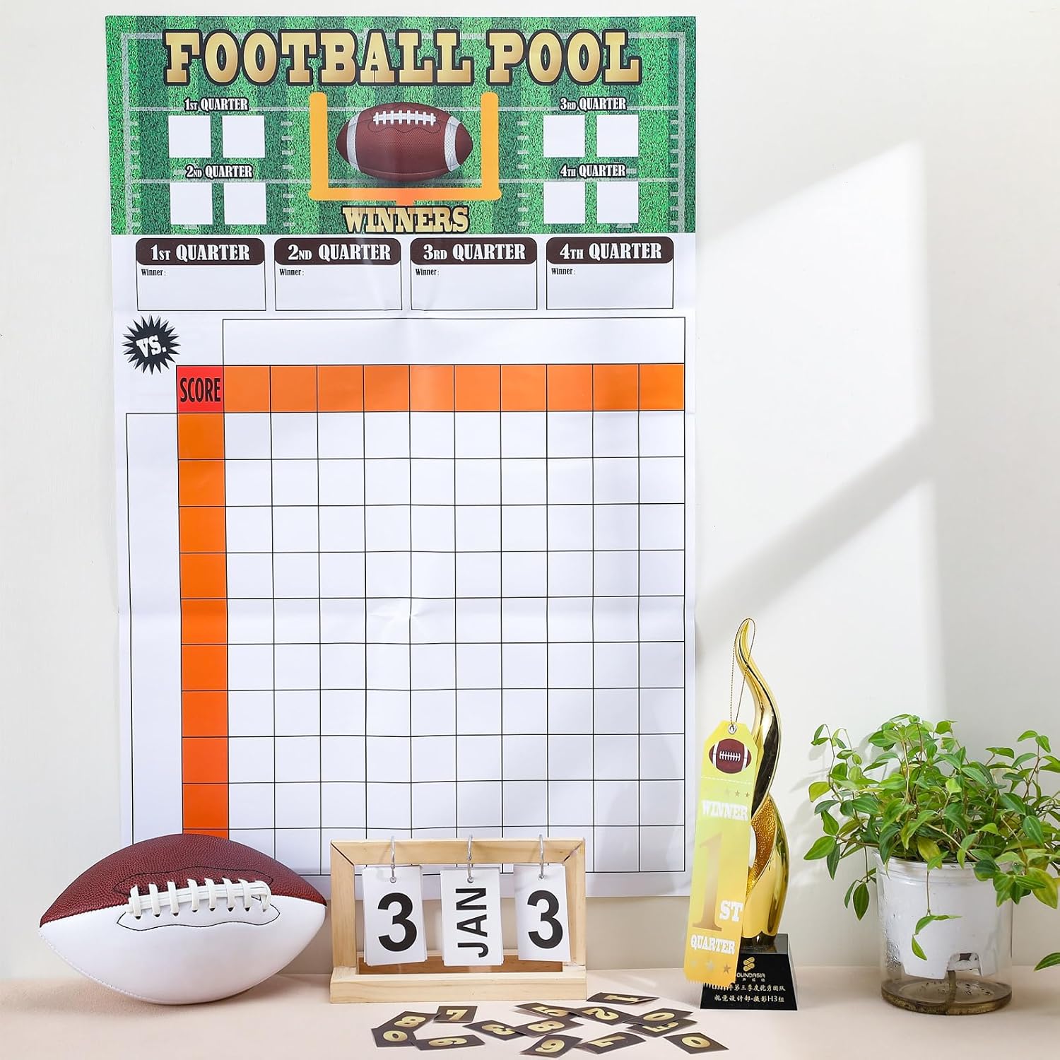 Football Pool Game Set Include 3 Football Square Poster Pool Boards 12 Medal Award Ribbons 3 Number Sheets Kit for Bowl Decorations Games Women Men Party Nights Birthday Supplies Favors