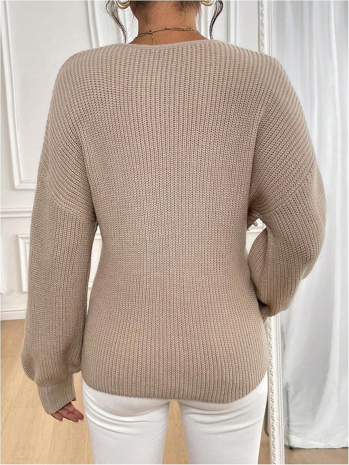 MakeMeChic Women's Pearl Wrap Sweater Long Sleeve Knit Pullover Holiday Sweaters - Image 3