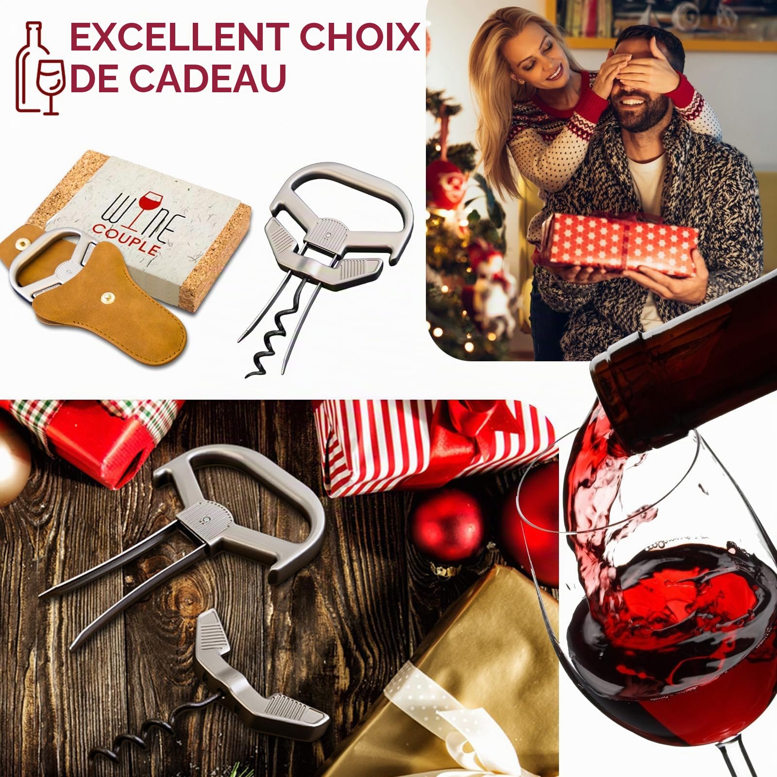 Ah So Ouvre-Bouteille pour Bouteilles Vintage, Tire-Bouchon de Vin Vieux avec Étui en Cuir Portable, Décapsuleur pour Connaisseurs de Vin à Déboucher, Cadeaux pour Amateurs de Vin (01)