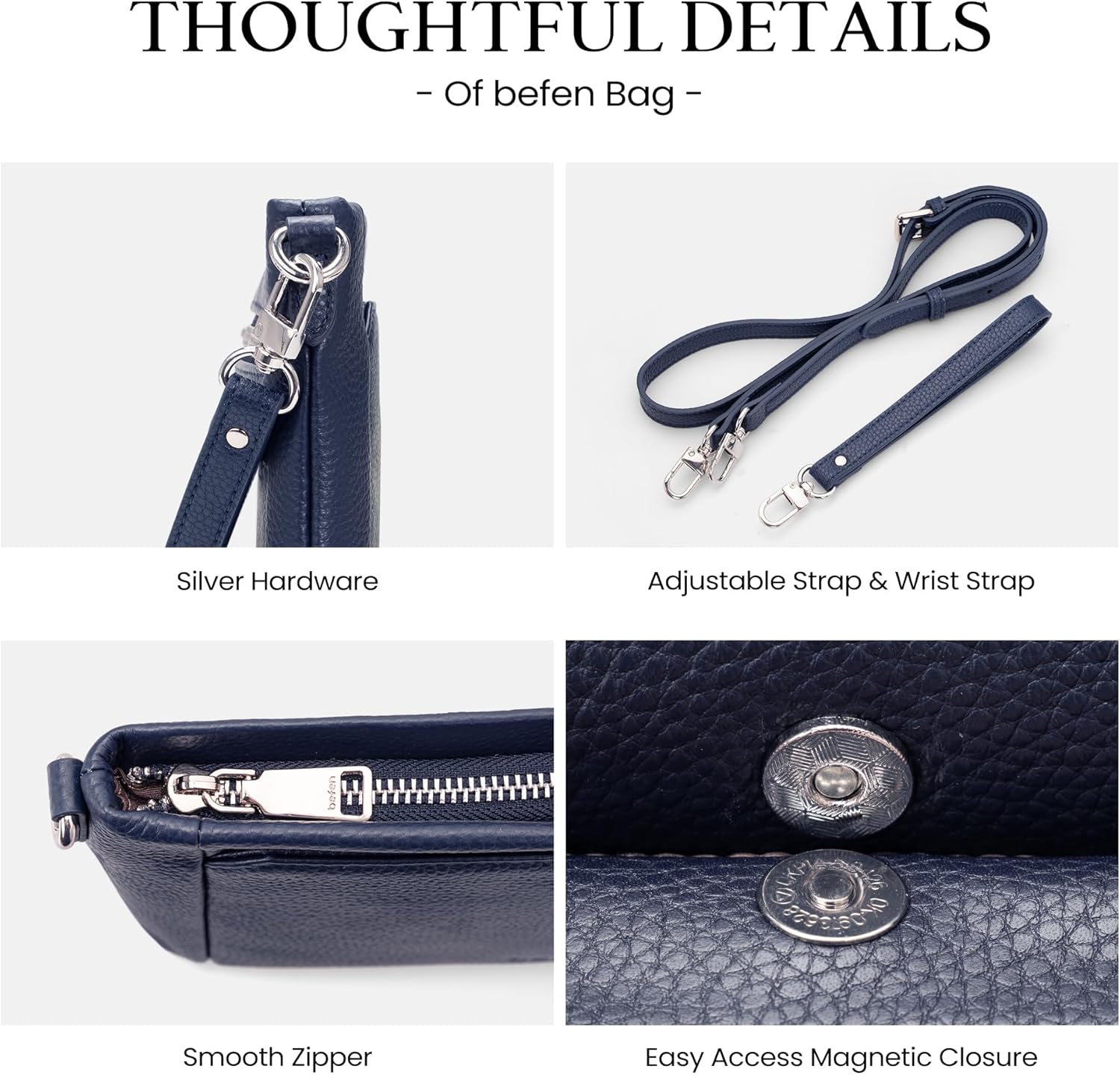 befen Genuine Leather Wristlet Wallet for Women Soft Leather Crossbody Bag Clutch Purse with RFID Small Shoulder Handbags - Image 6