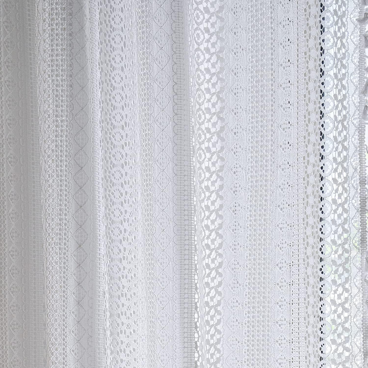 Sutuo Home Boho Sheer Curtain 108 Inches Long, Crochet Lace with Bohemian Hollow Knitted Handmade Tassels,Vintage Farmhouse Window Treatment for Bedroom, Rod Pocket, 1 Panel 59" W x 108" L, White