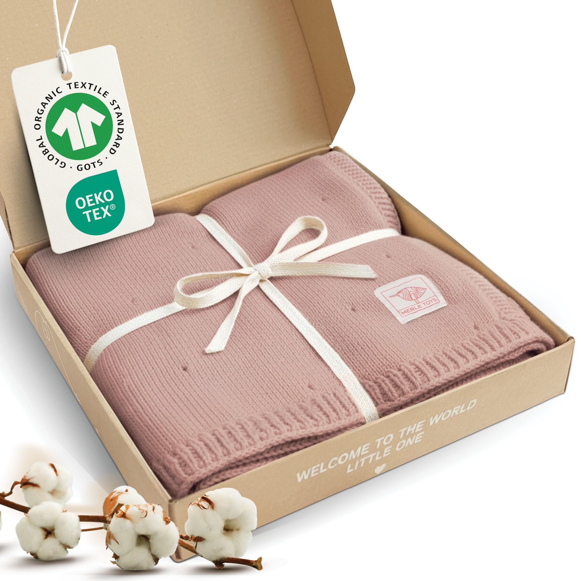 Merle Toys® Premium Babydecke Baumwolle, 100% Bio - GOTS & Oeko-TEX Zertifizierte Strickdecke, Baby Decke Neugeborenen, Kuscheldecke Baby, Blanket Newborn Cotton, Babydecke Bio Baumwolle, Rosa