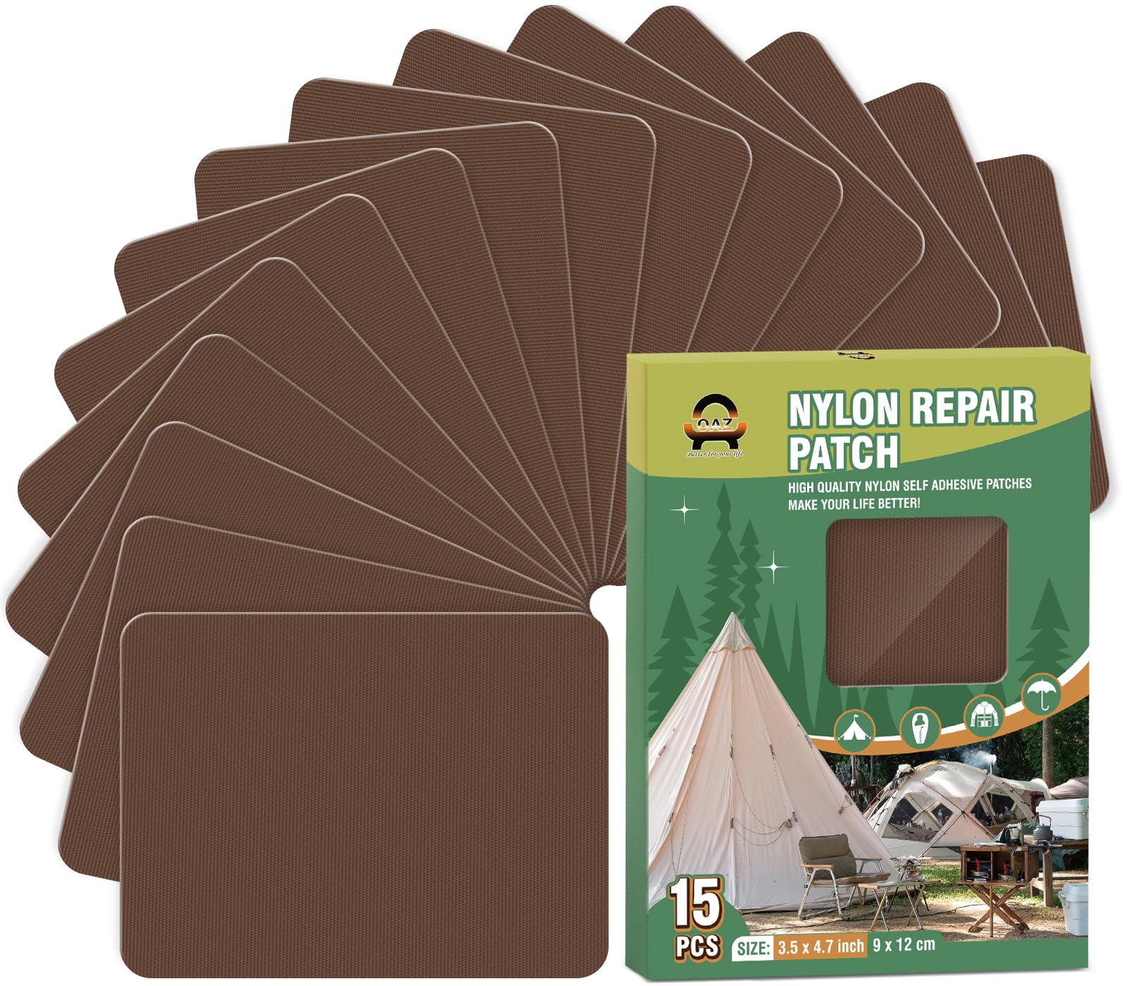 15 Pieces 9 x 12 cm Nylon Repair Patches Nylon Fabric Patch Self-Adhesive Tent Repair Tape Waterproof Lightweight Repair Patches Repair Patch Kit for Clothing Down Jacket Bag (Brown)