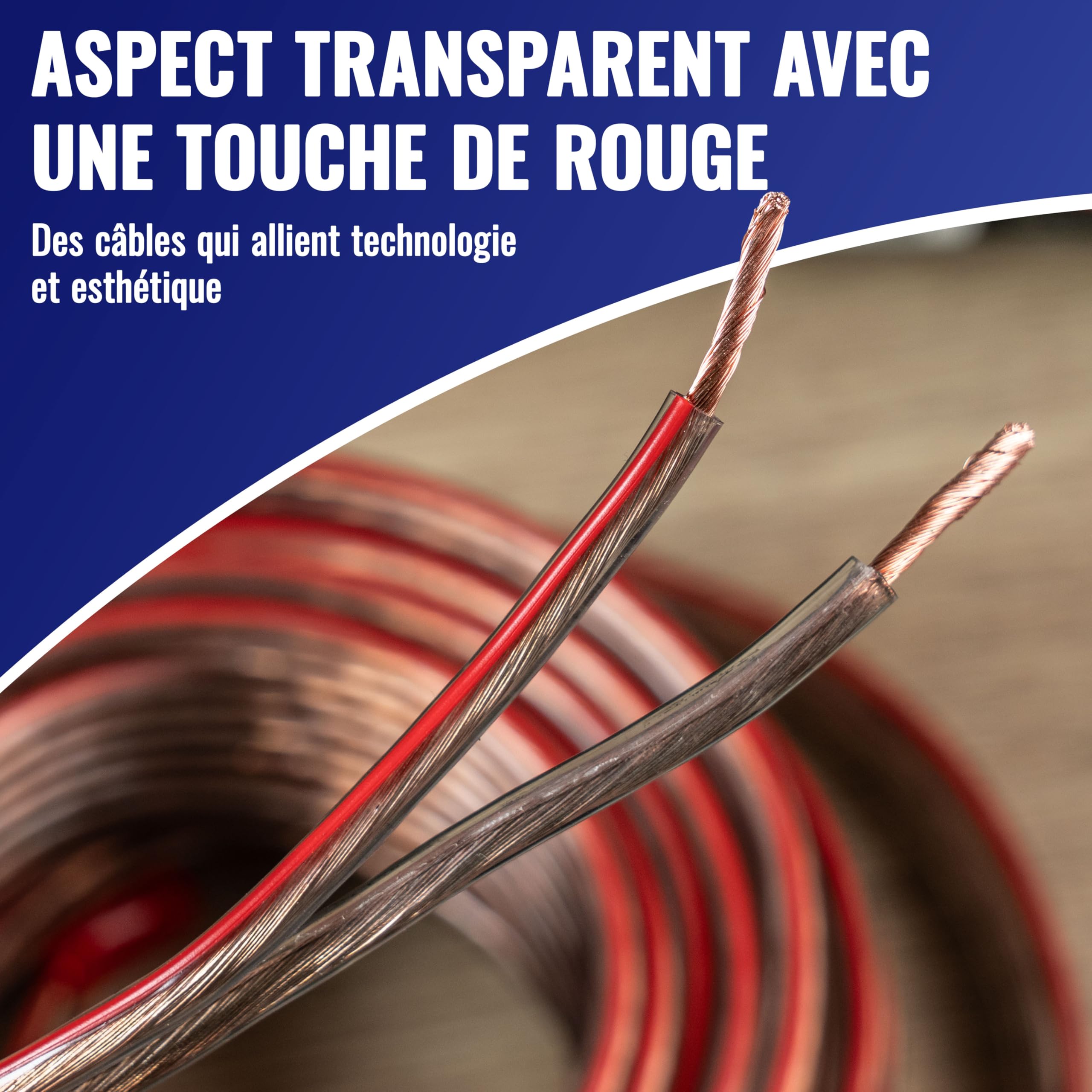 Poppstar Câble de Haut-parleur 50m 2x2,5 mm² (conducteur interne entièrement en cuivre OFC 99,99%, gaine PVC transparente)