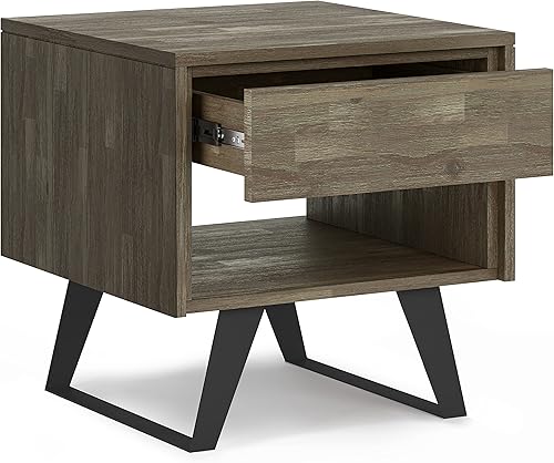 Miniatura 72 de SIMPLIHOME Lowry - Mesa auxiliar cuadrada de madera de acacia maciza y metal, de 22 pulgadas de ancho, moderna, industrial en marrón envejecido café