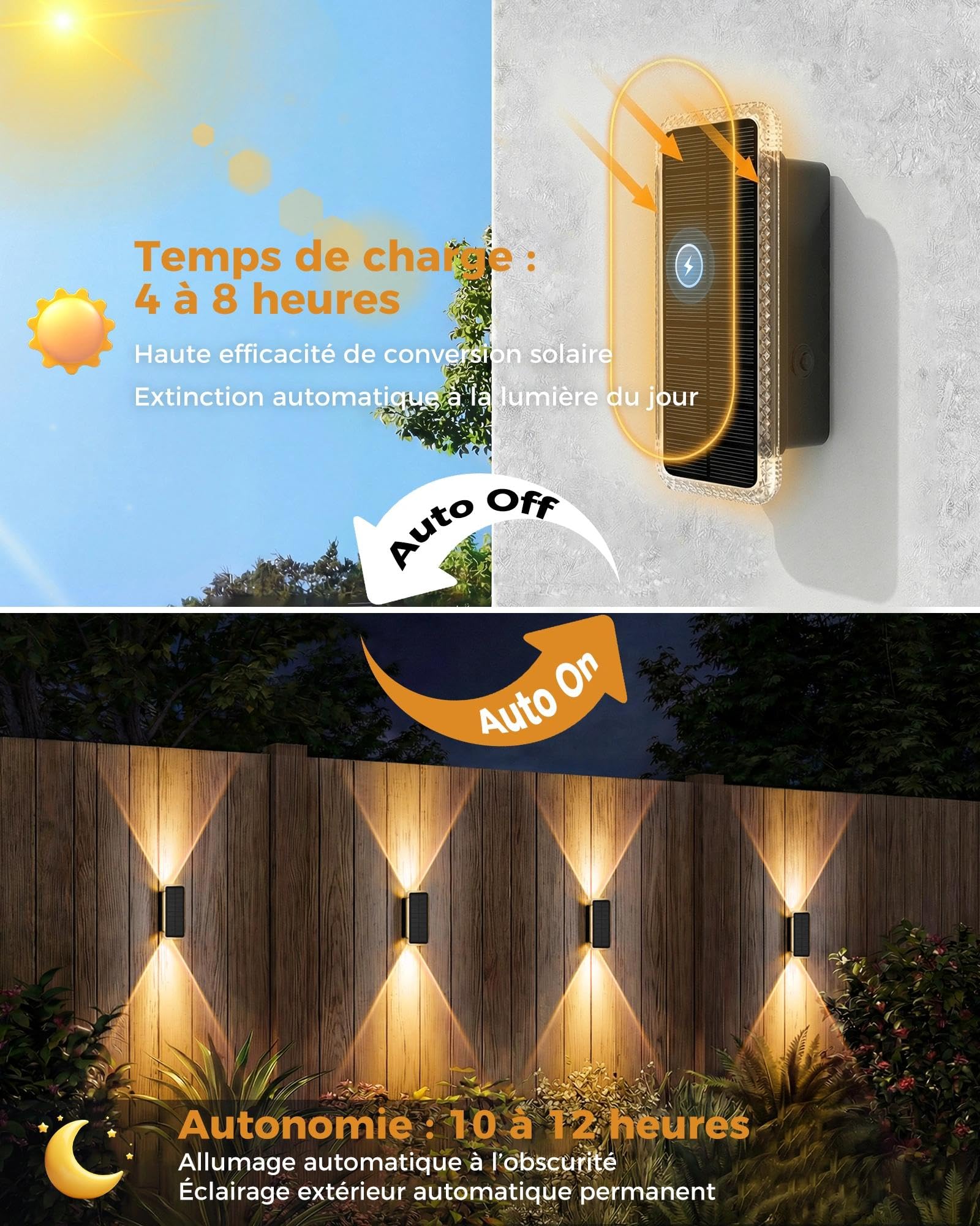 vighep Lot de 6 Applique Murale Exterieur Solaire 5 Températures de Couleur