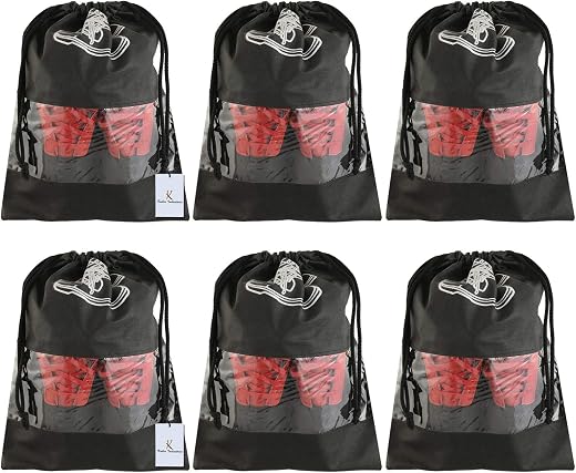 Kuber Industries 6 Piece Non Woven Travel Shoe Cover, String Bag Organizer, Black -CTMTC039514