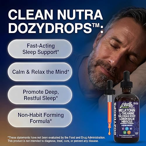 Miniatura 2 de Clean Nutra DozyDrops - Gotas líquidas para dormir con melatonina, L-teanina, raíz de valeriana, bálsamo de limón, hibisco, magnesio y vitamina B6